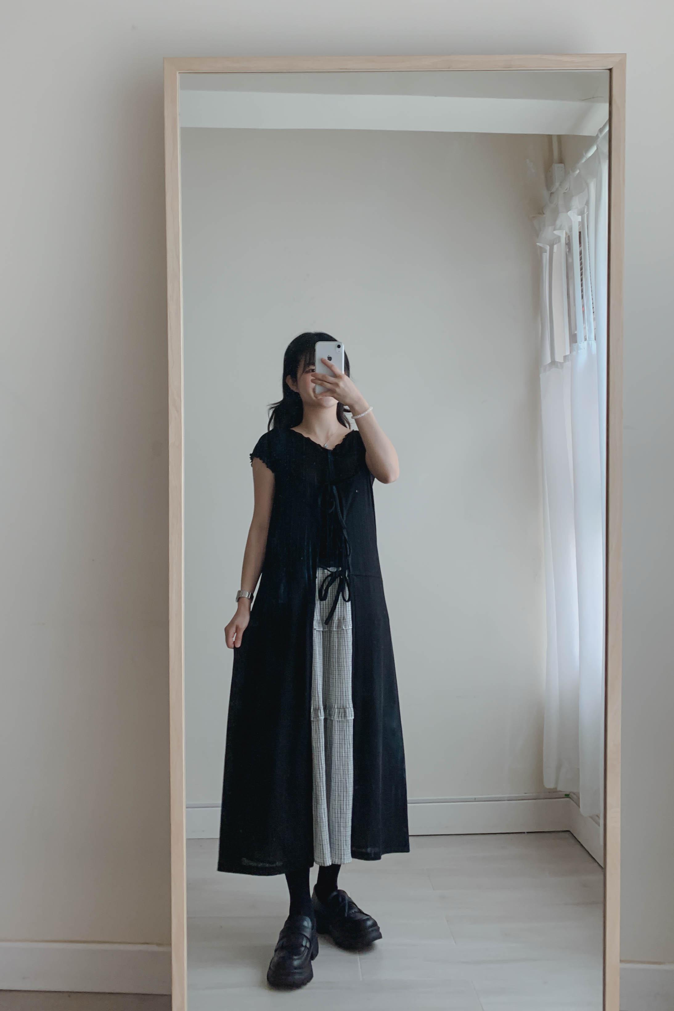 Layer半透綁帶長版吊帶裙 (兩色)