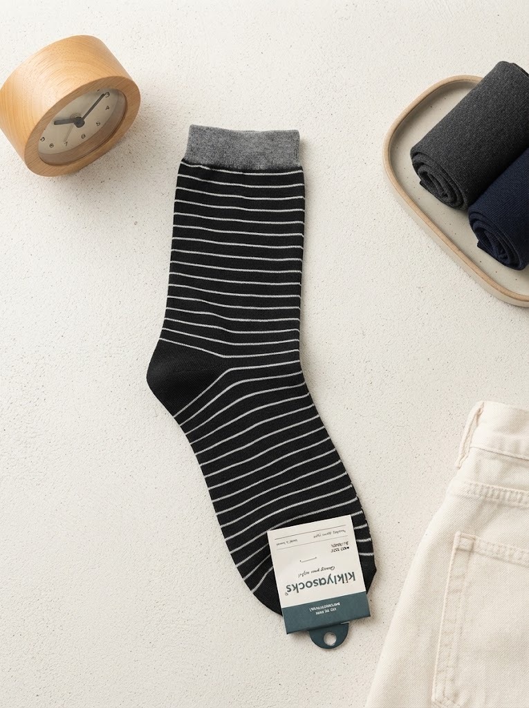 Korean Classic Stripe Men's High Crew Socks