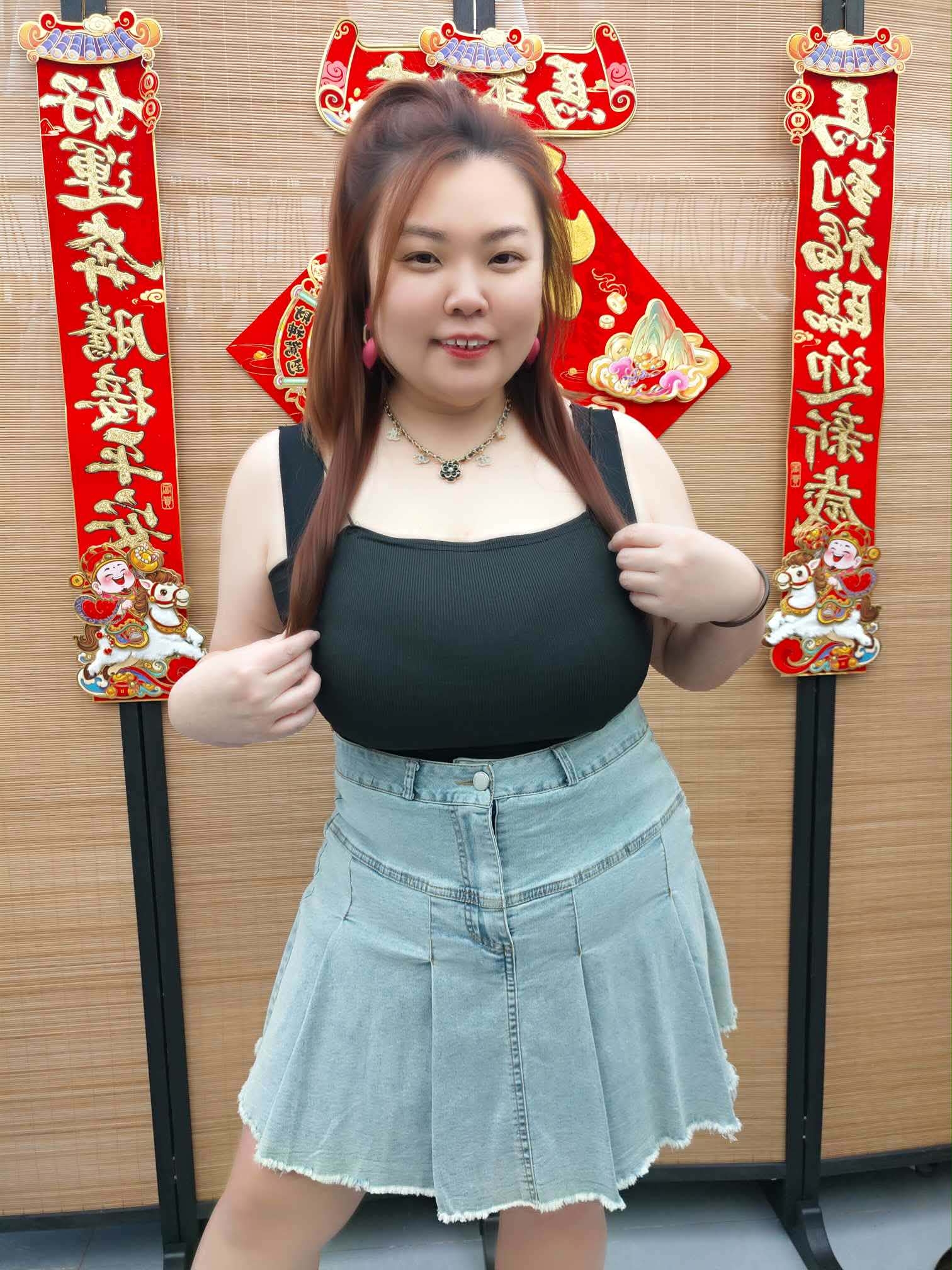 DDI08 1559(A6) 拼小百褶裙摆牛仔裤裙