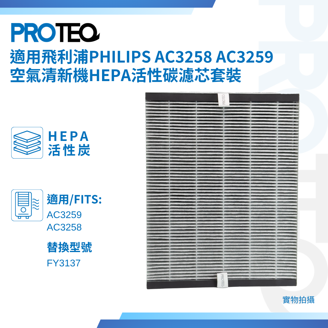 飛利浦Philips 適用AC3258 AC3259 空氣清新機HEPA活性碳濾芯套裝