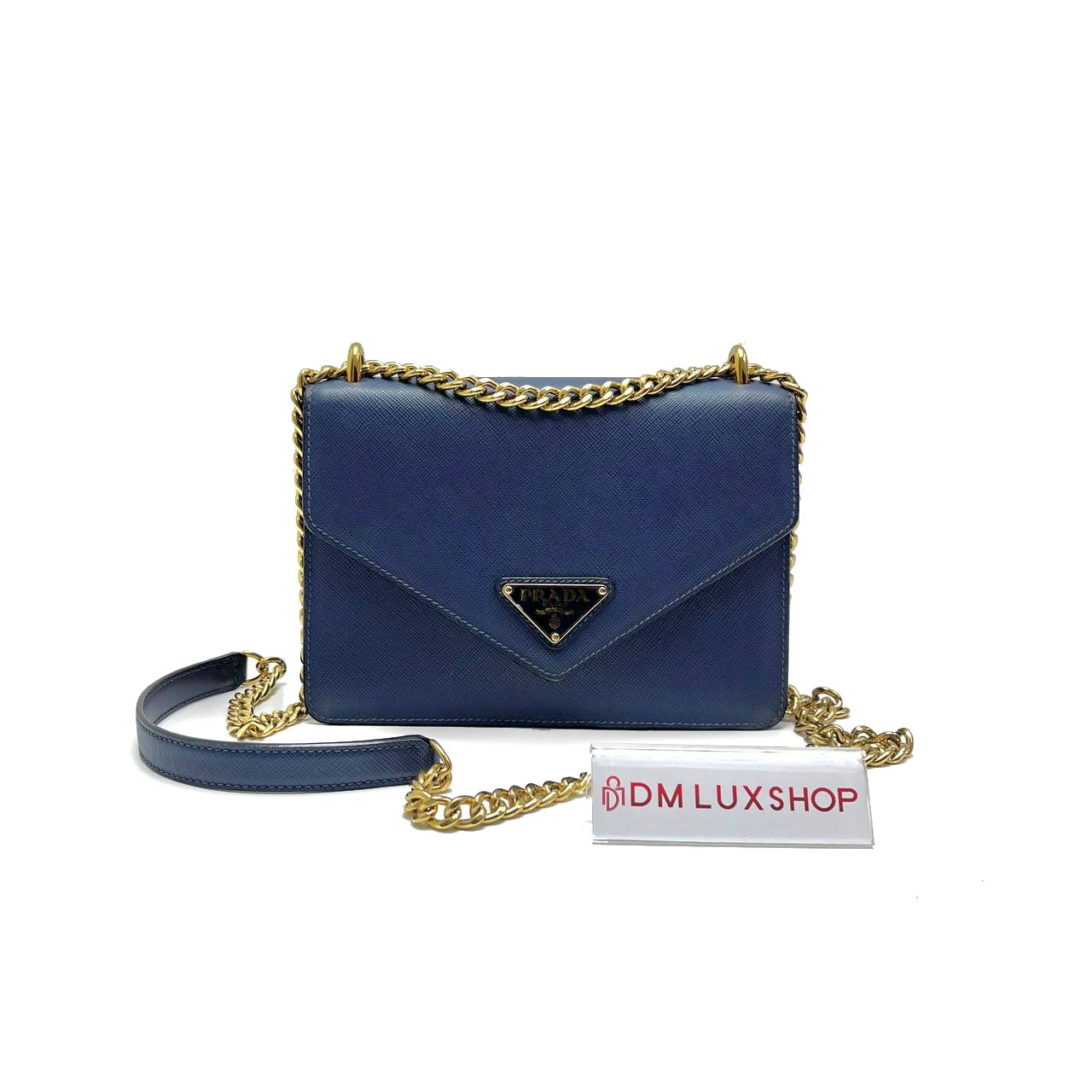 Prada Navy Blue Saffiano Leather Chain Crossbody Bag
