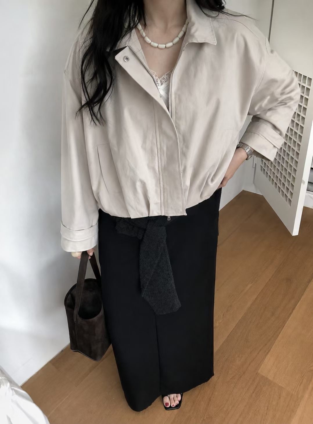 時尚短版寬鬆翻領外套 