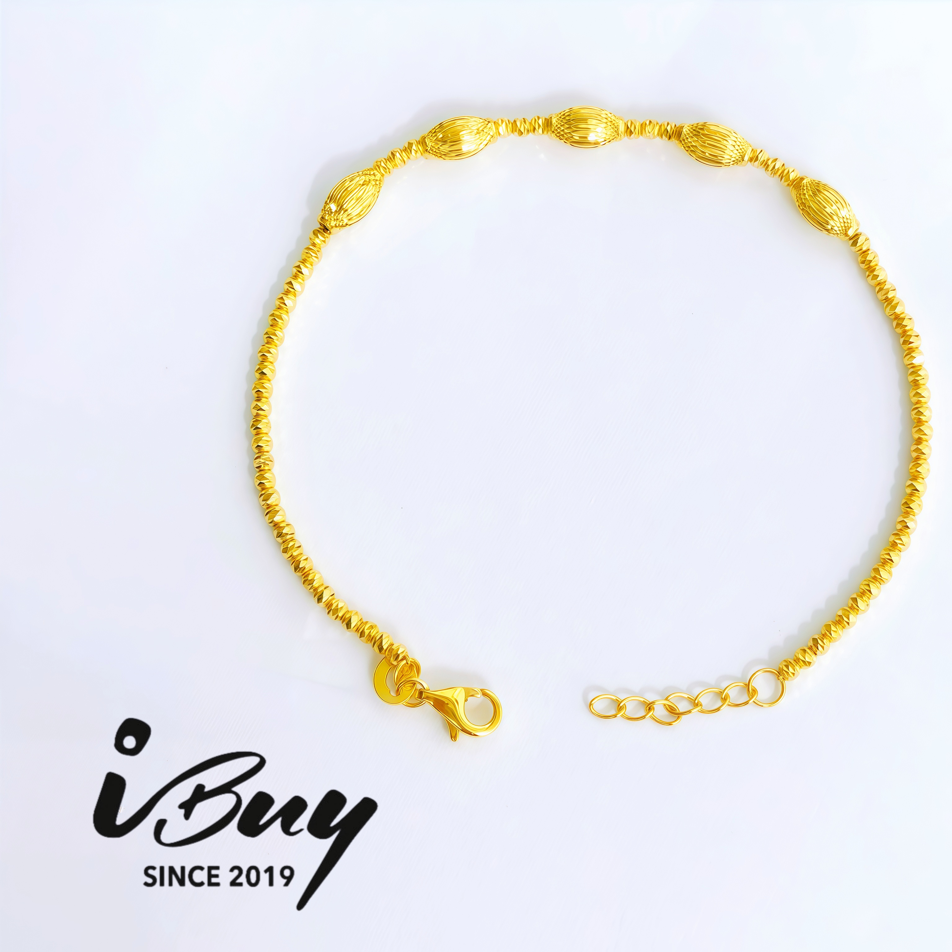 916 GOLD LONG PHANTOM CAT EYE BEAD STATION BRACELET 916 金 长幻影猫眼手链