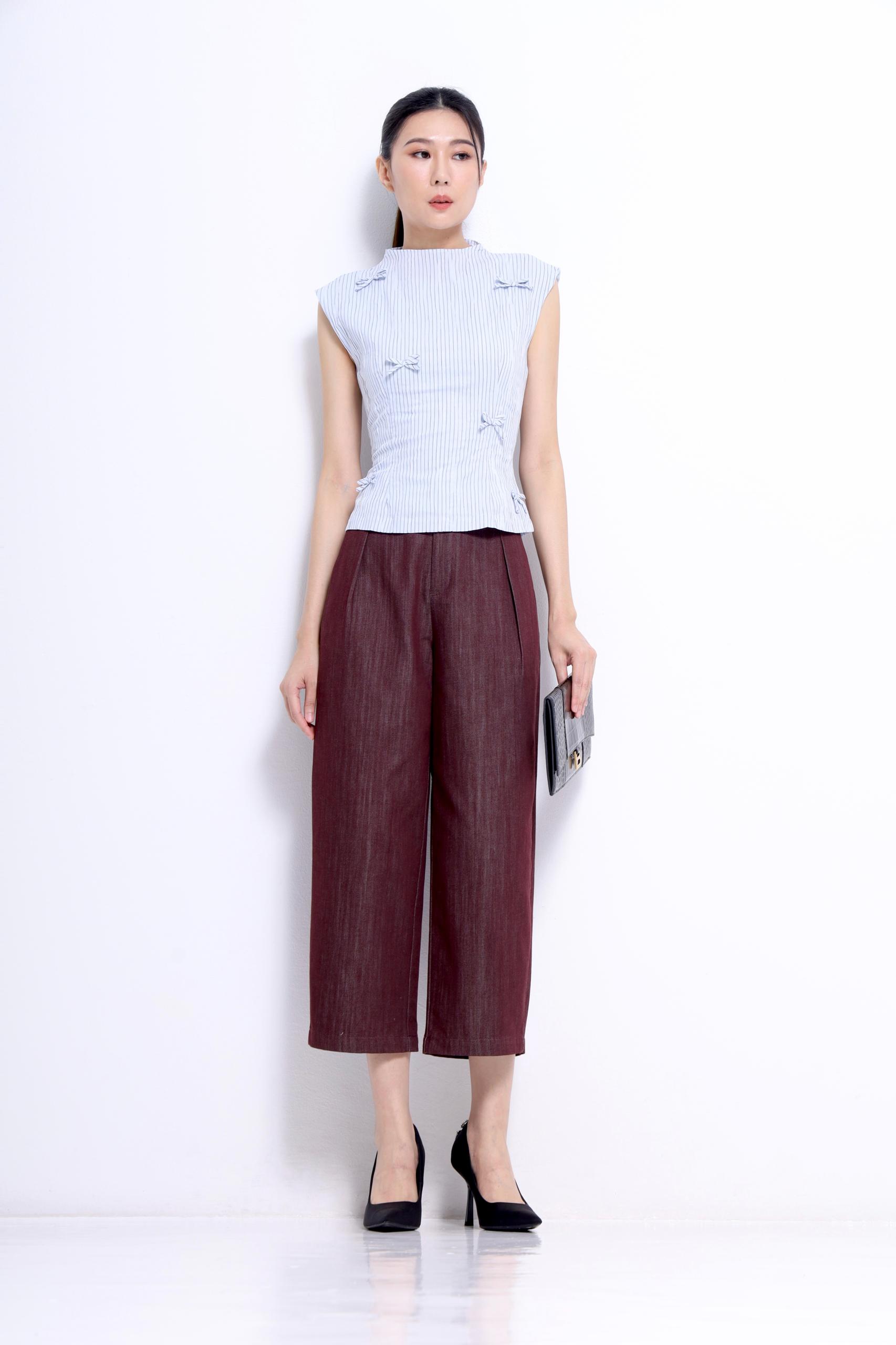 CP1652 Elara Pleated Wide-Leg Cropped Pants