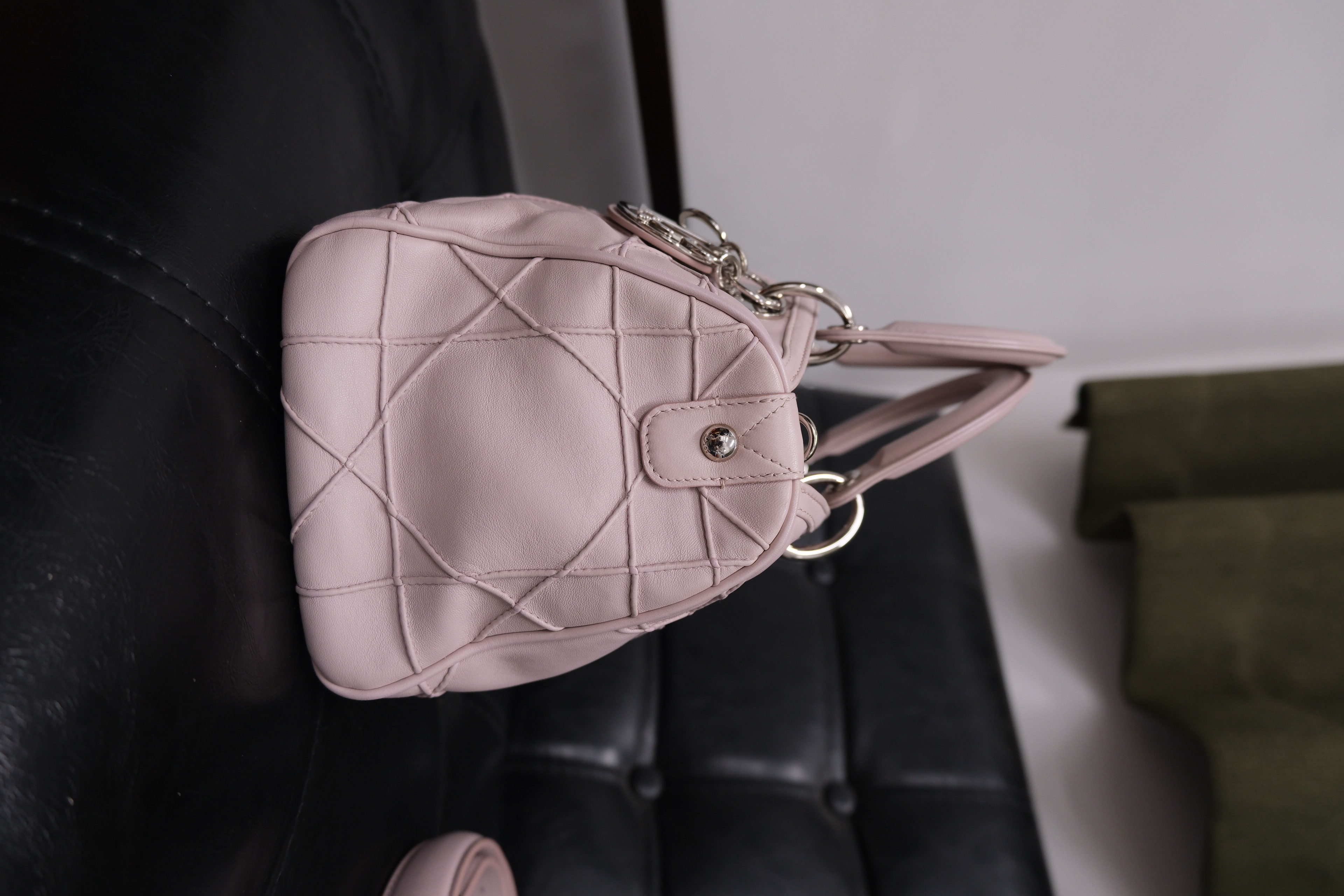 Cannage Leather 2 Way Handbag Pink