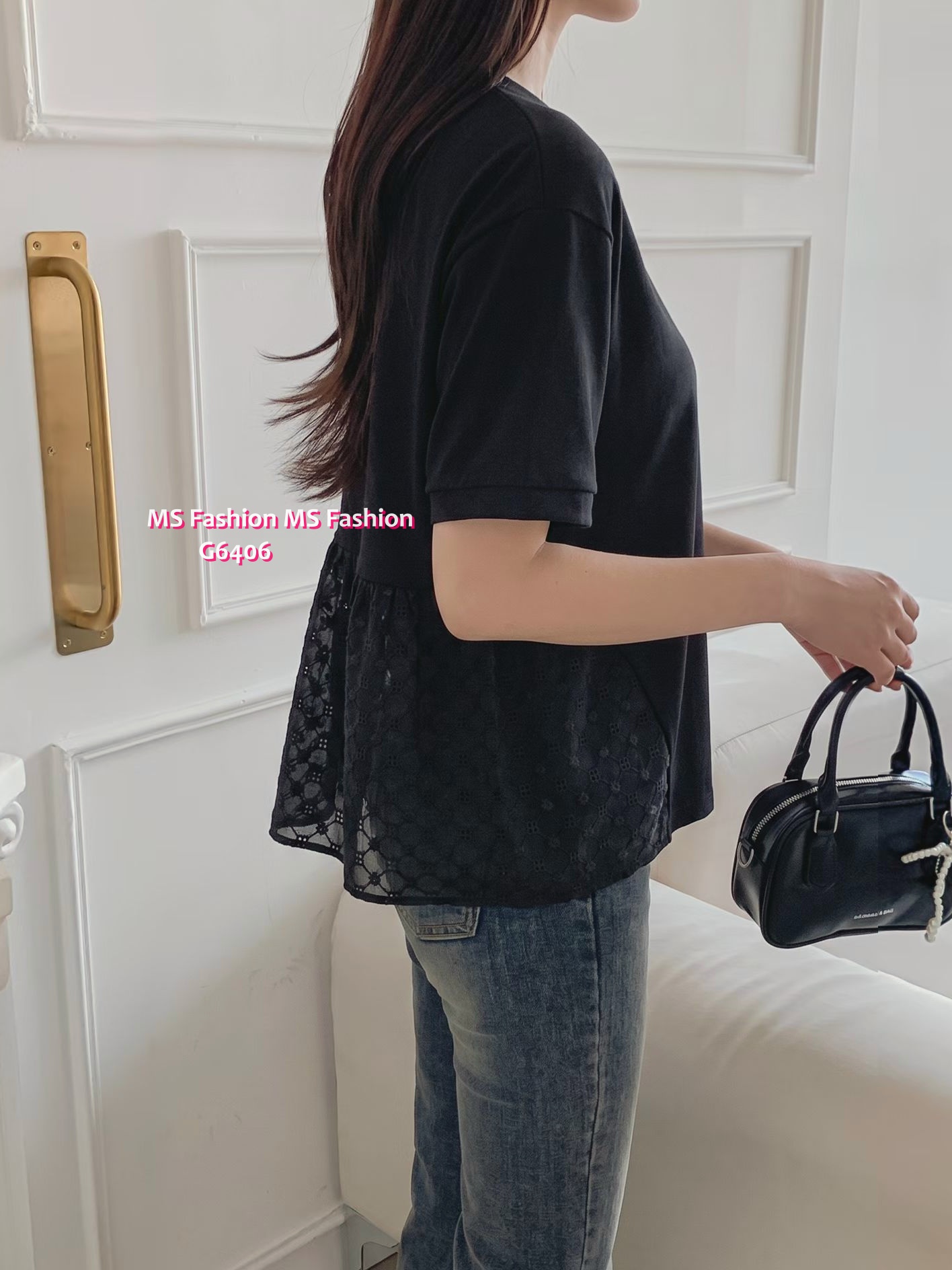 G6406 淨色拼通花top