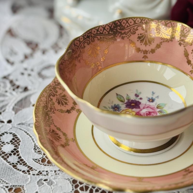Vintage 1960s Paragon Made in England Bone China Soft Coral Teacup and Saucer Set - Tea Set Duo (MT1882)