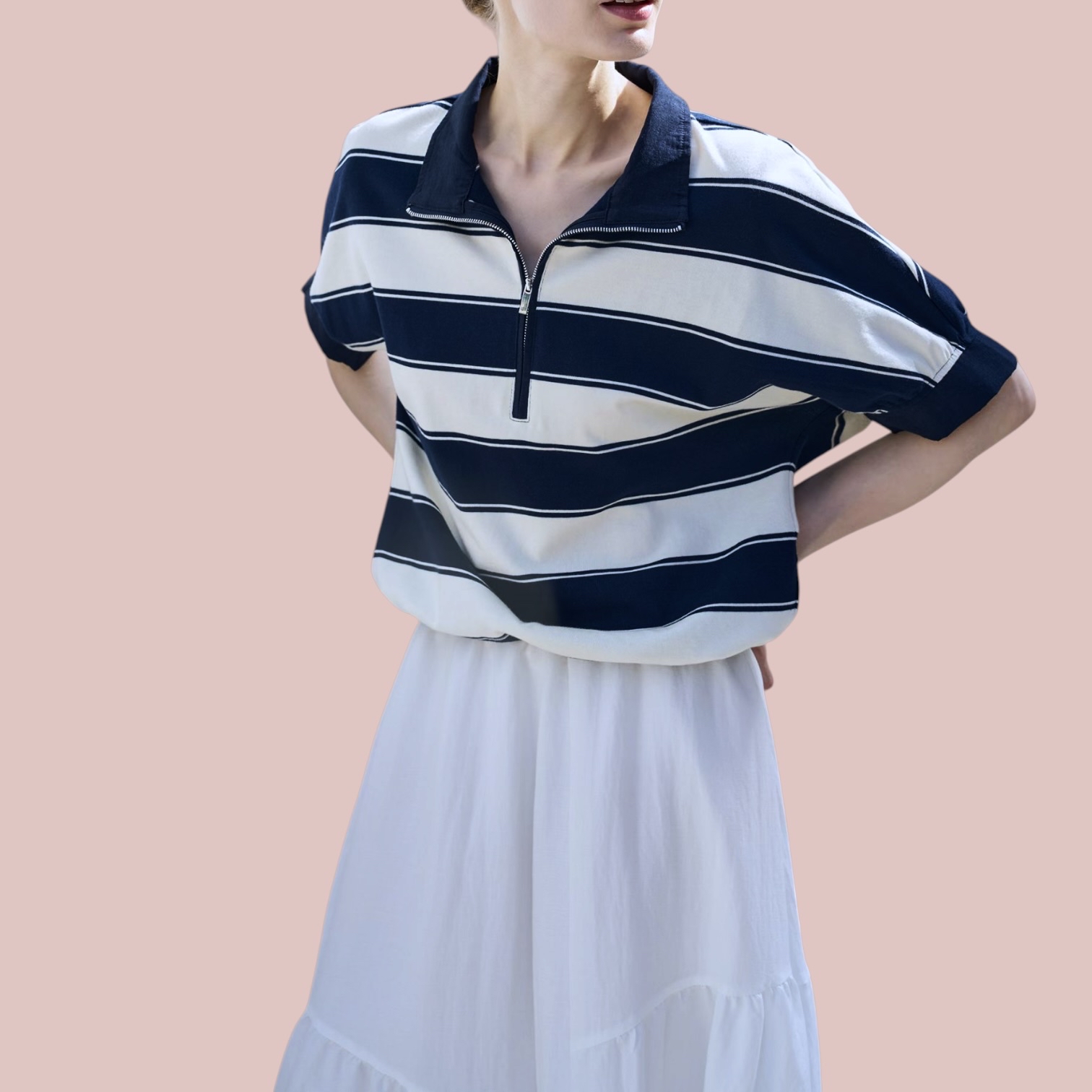 221485 粗間拉錬領Tee