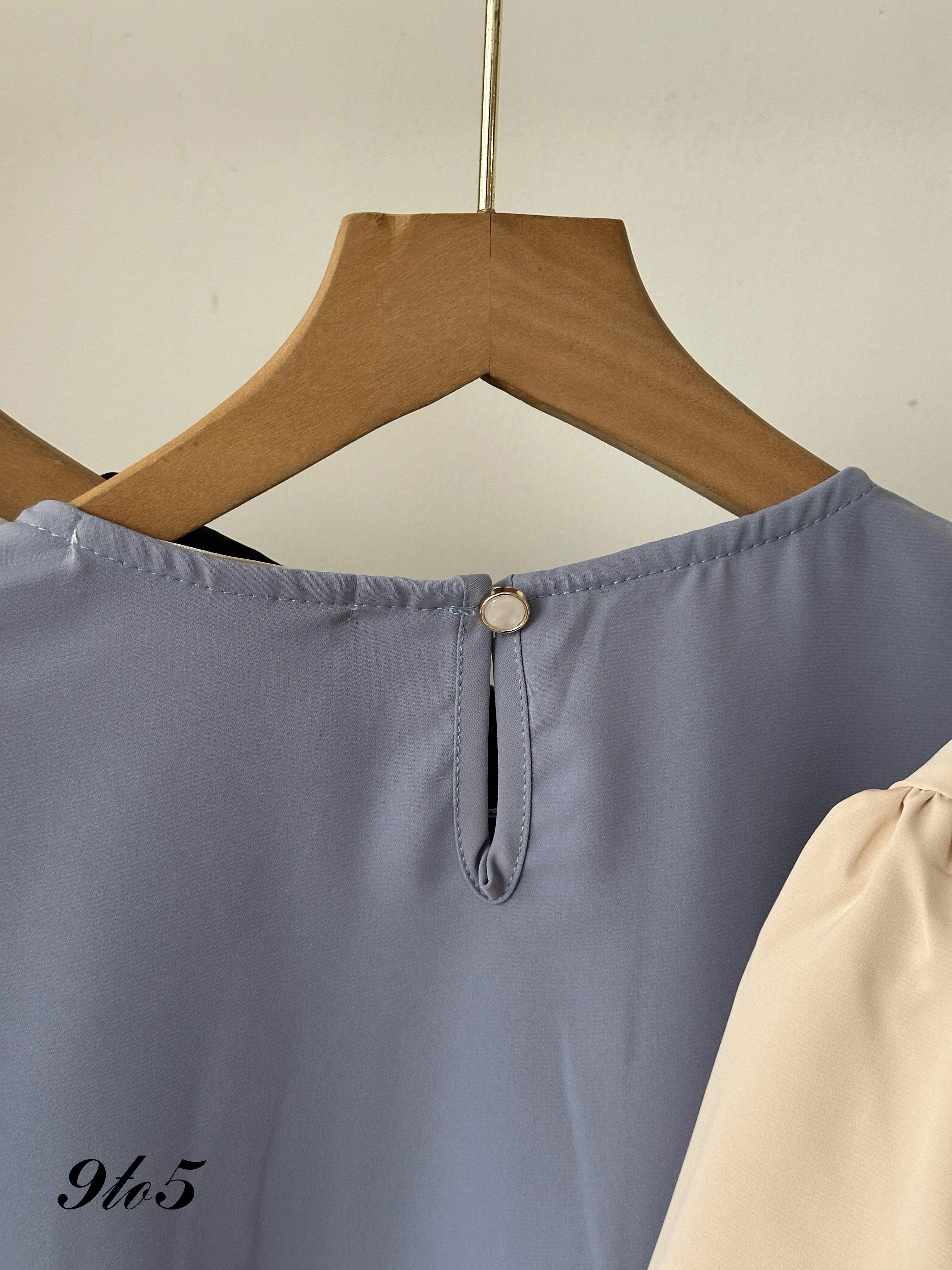 T4071 Puff Sleeve Pearl Collar Top - 3 Colors 