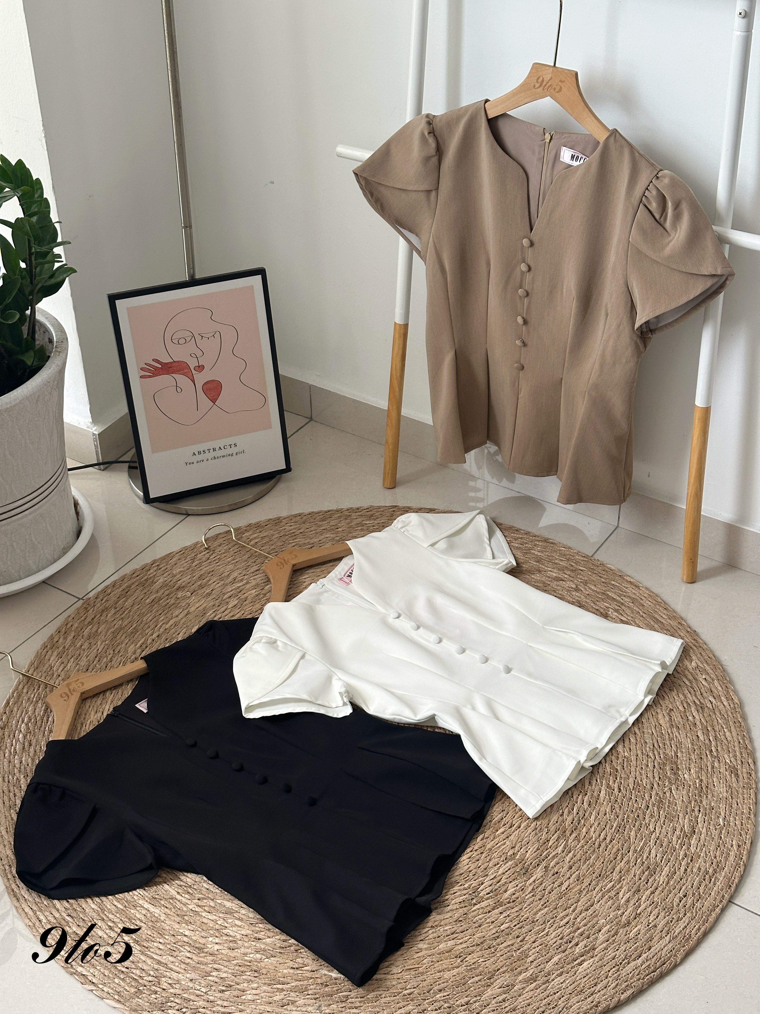 T4133 Puff Sleeve Peplum Top - 3 Colors 