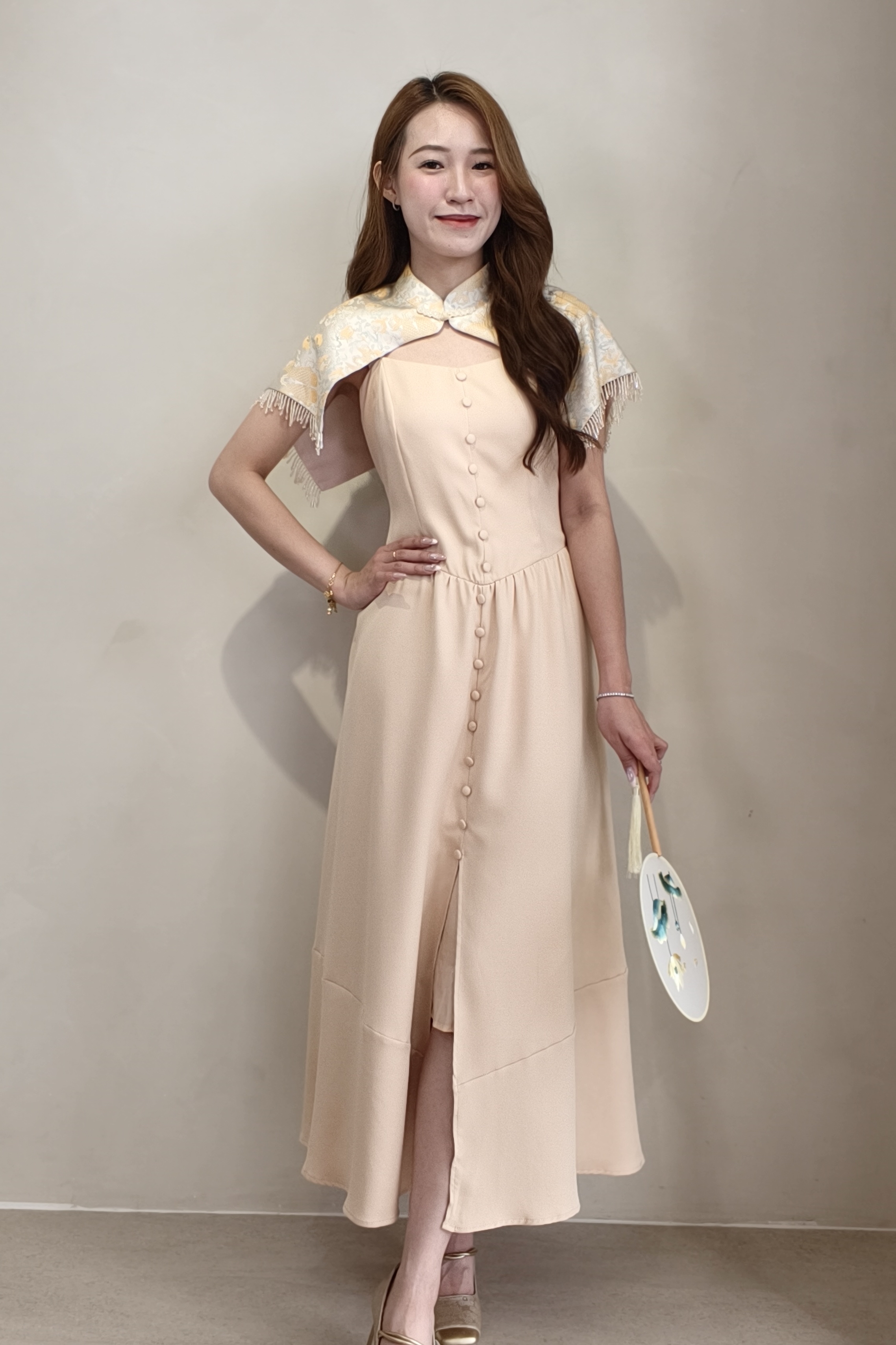 MF2025-22 Mandarin Cape Midi Dress