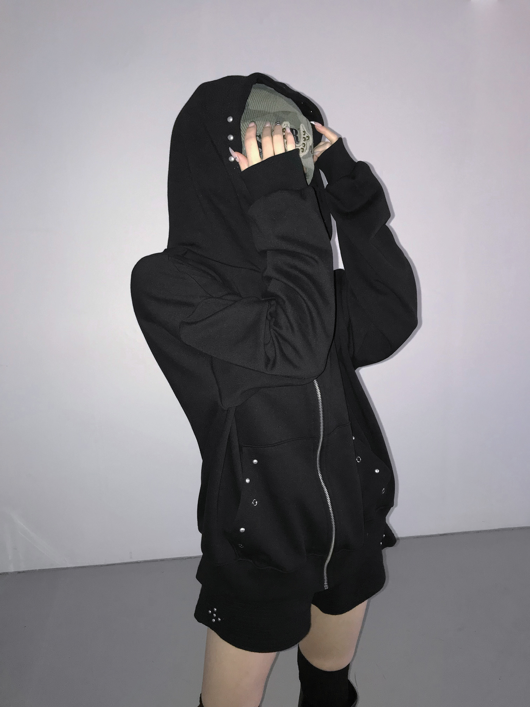 Cotton Studded Zip Hoodie