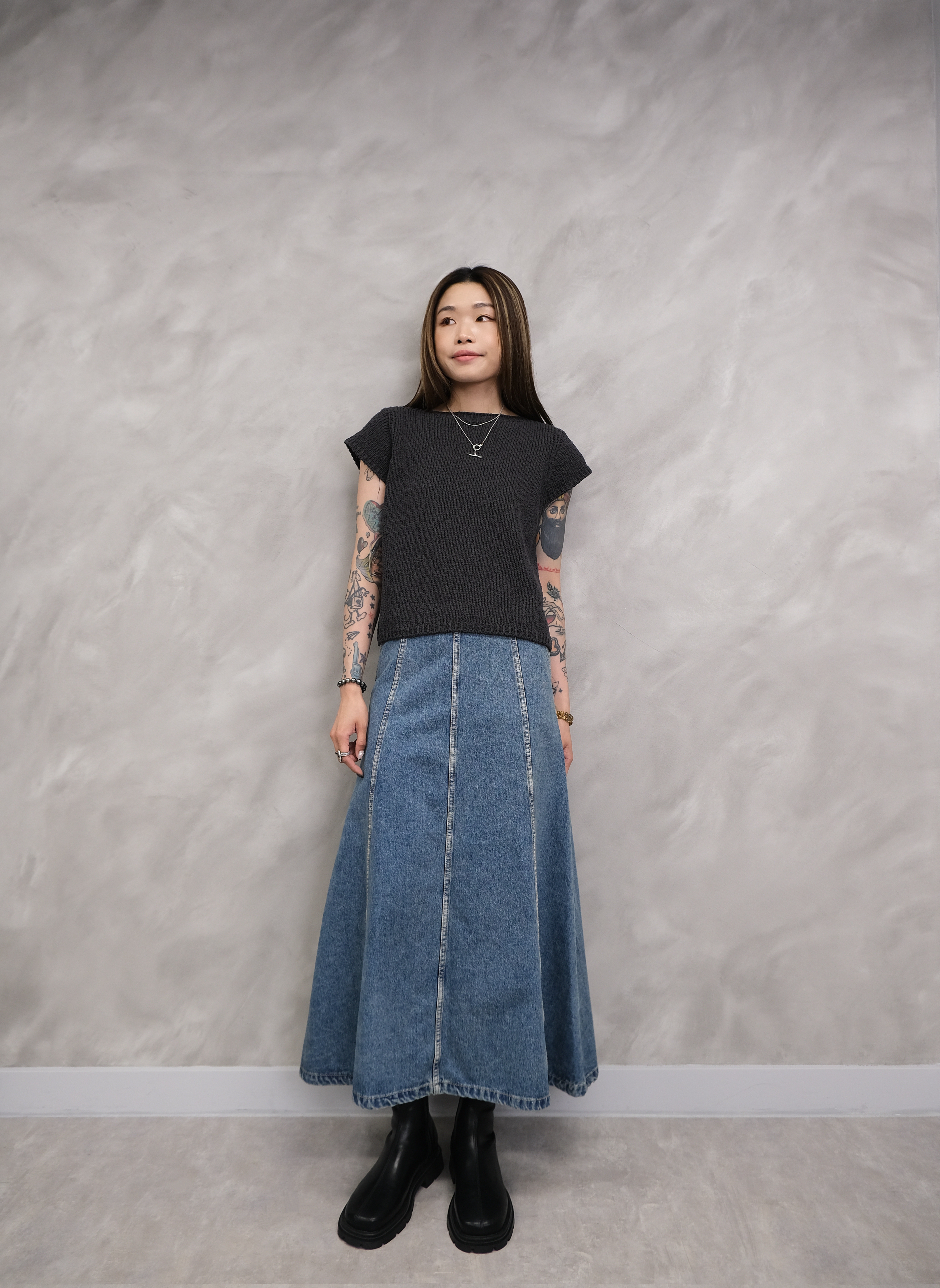 Basic denim long skirt #sk31