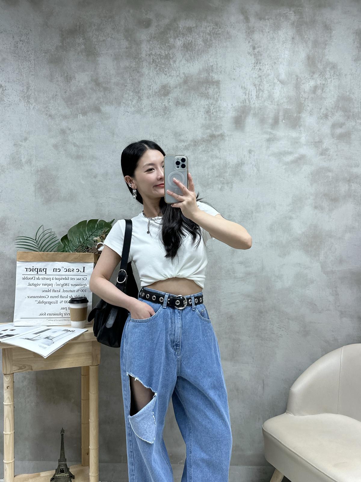J23剪爛闊腳牛仔褲