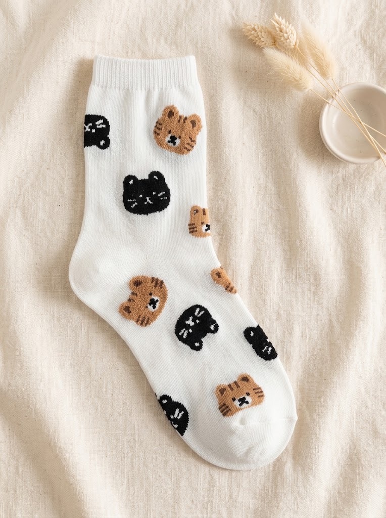 Korean Daily Animal Mid Crew Socks