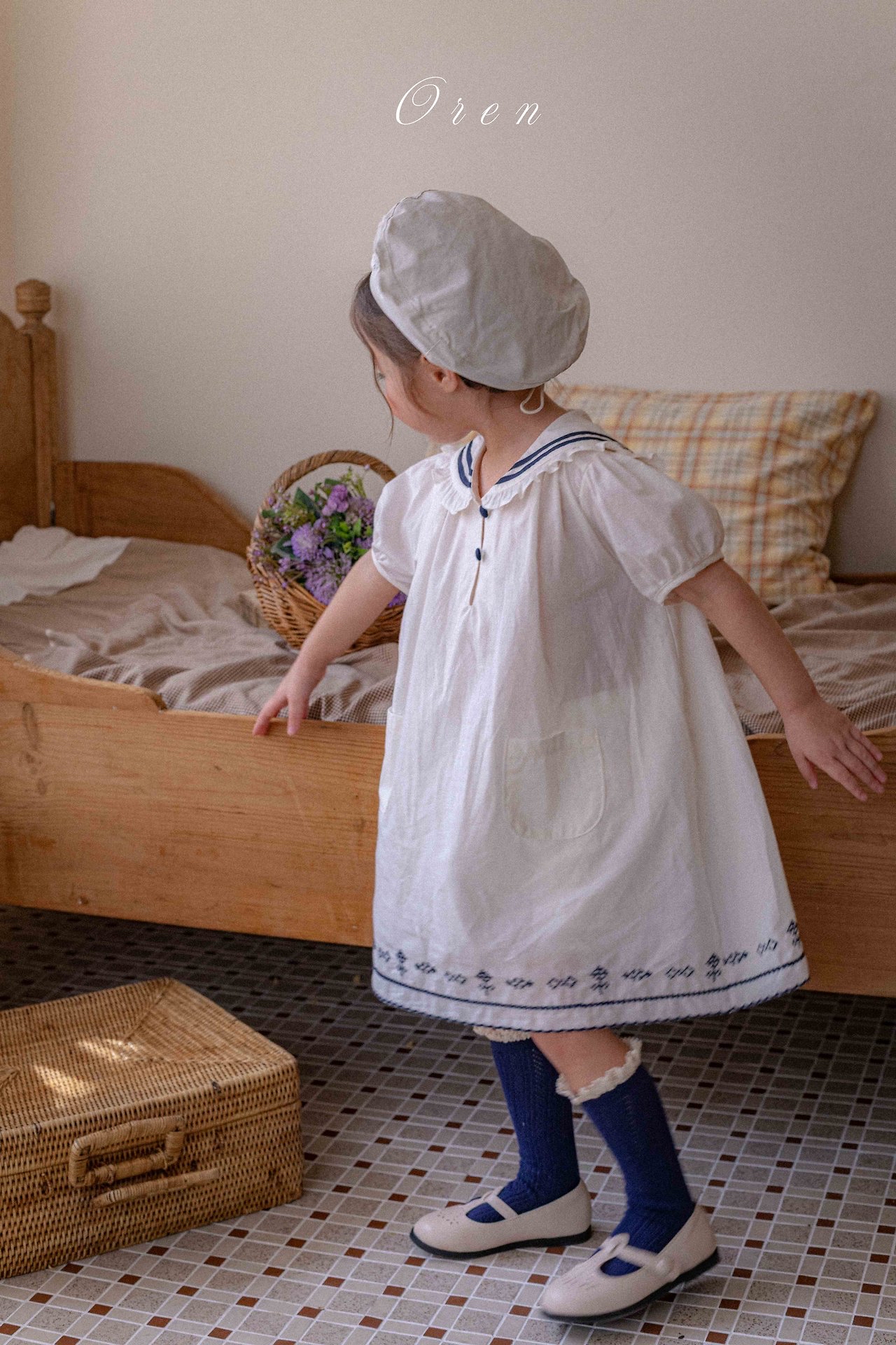 ☀️預訂 韓國直送☀️🇰🇷Oren Marinette兩色海洋風水手領刺繡短袖包屁衣/連身裙/上下套裝