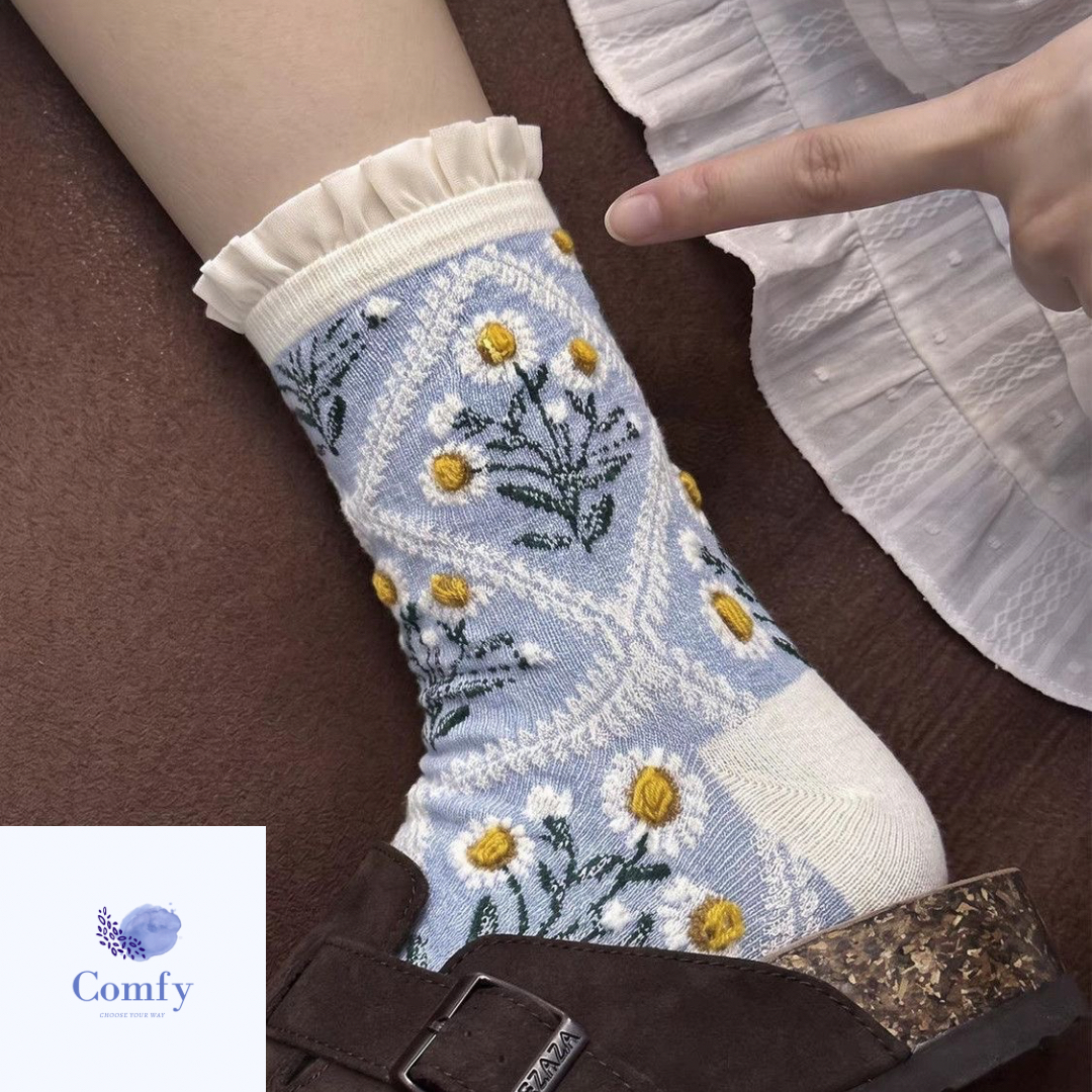 Comfy 小碎花喱士中筒襪