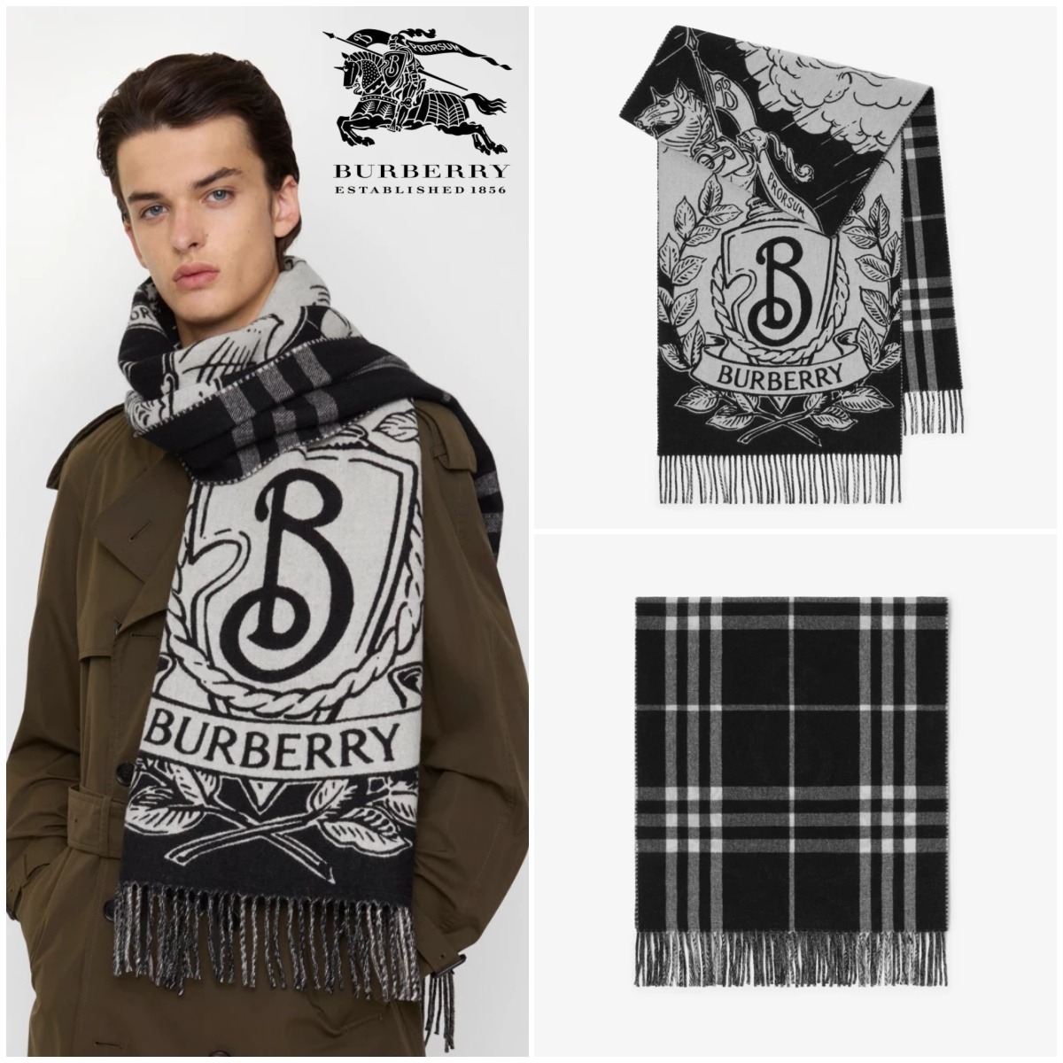 【原單】Burberry Wide Reversible Stormy Knight Scarf 寬版雙面騎士羊絨頸巾