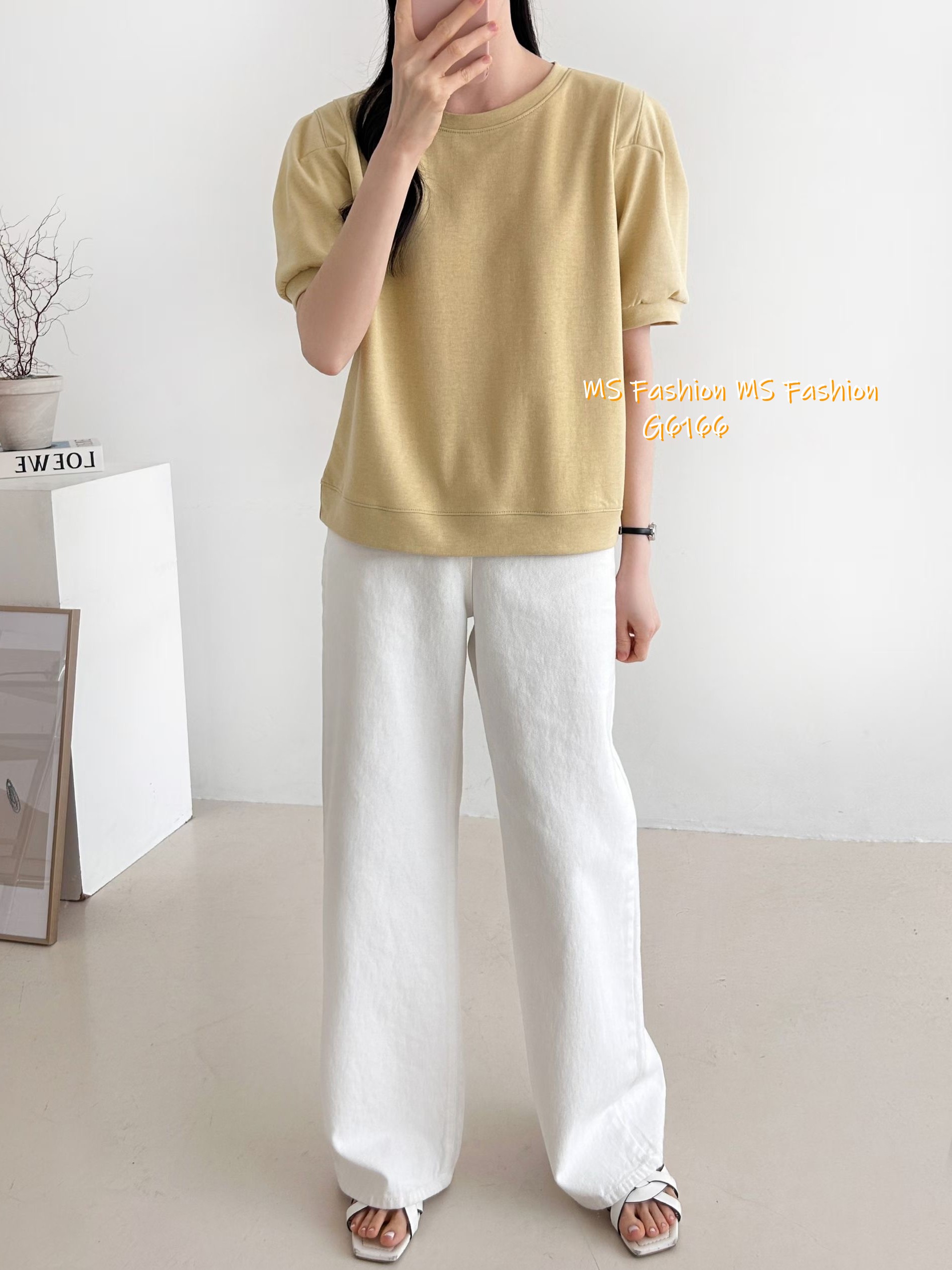 G6166 韓國🇰🇷靚色摺袖top