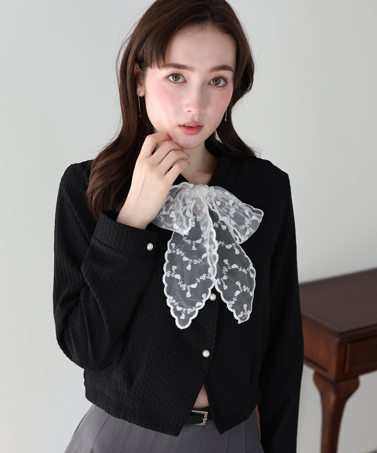 <JP> Lace Ribbon Nekopos Cardigan* 3色入 <預購>