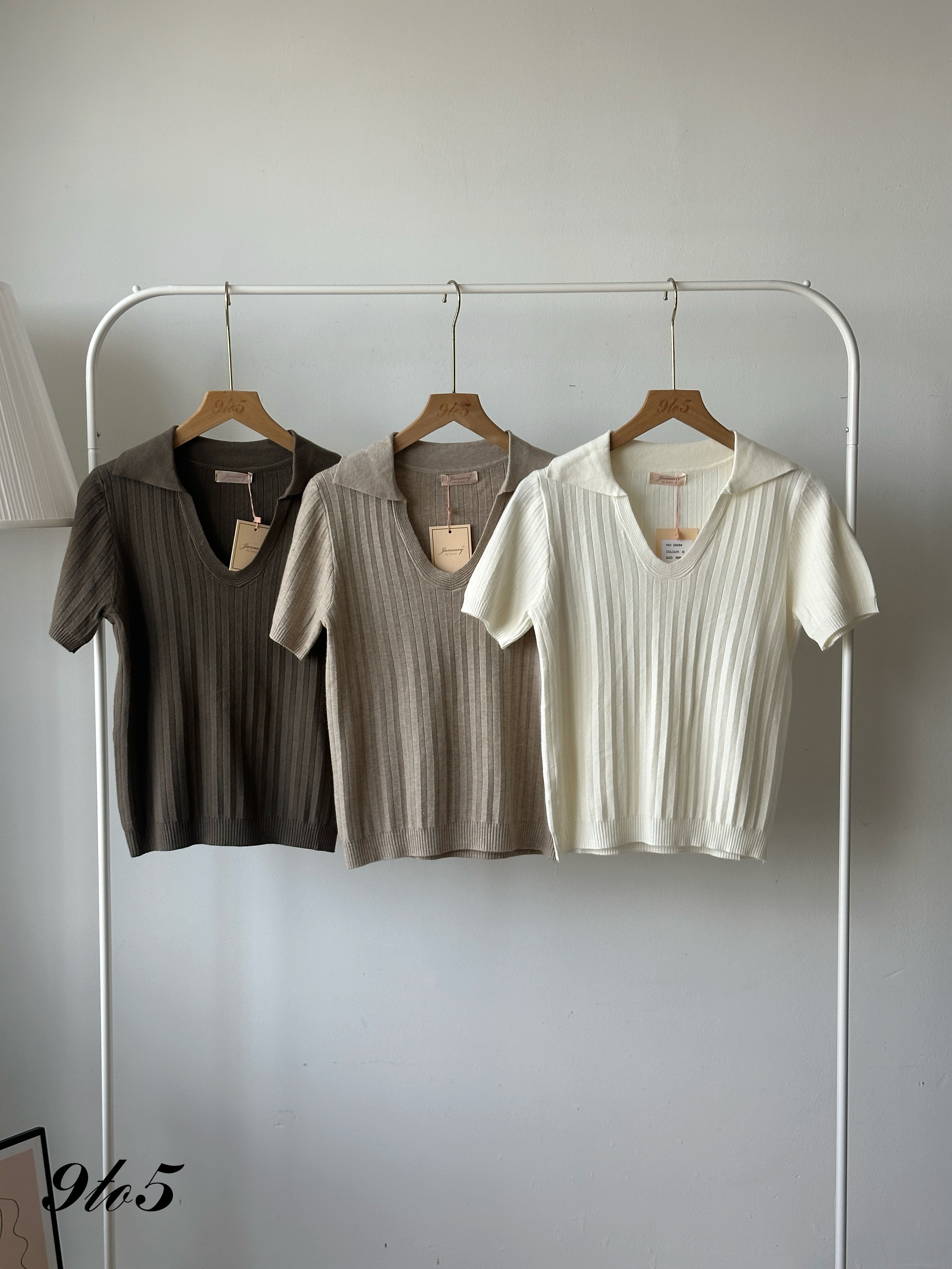 T4171 V Neck Knit Polo Tee - 5 Colors 