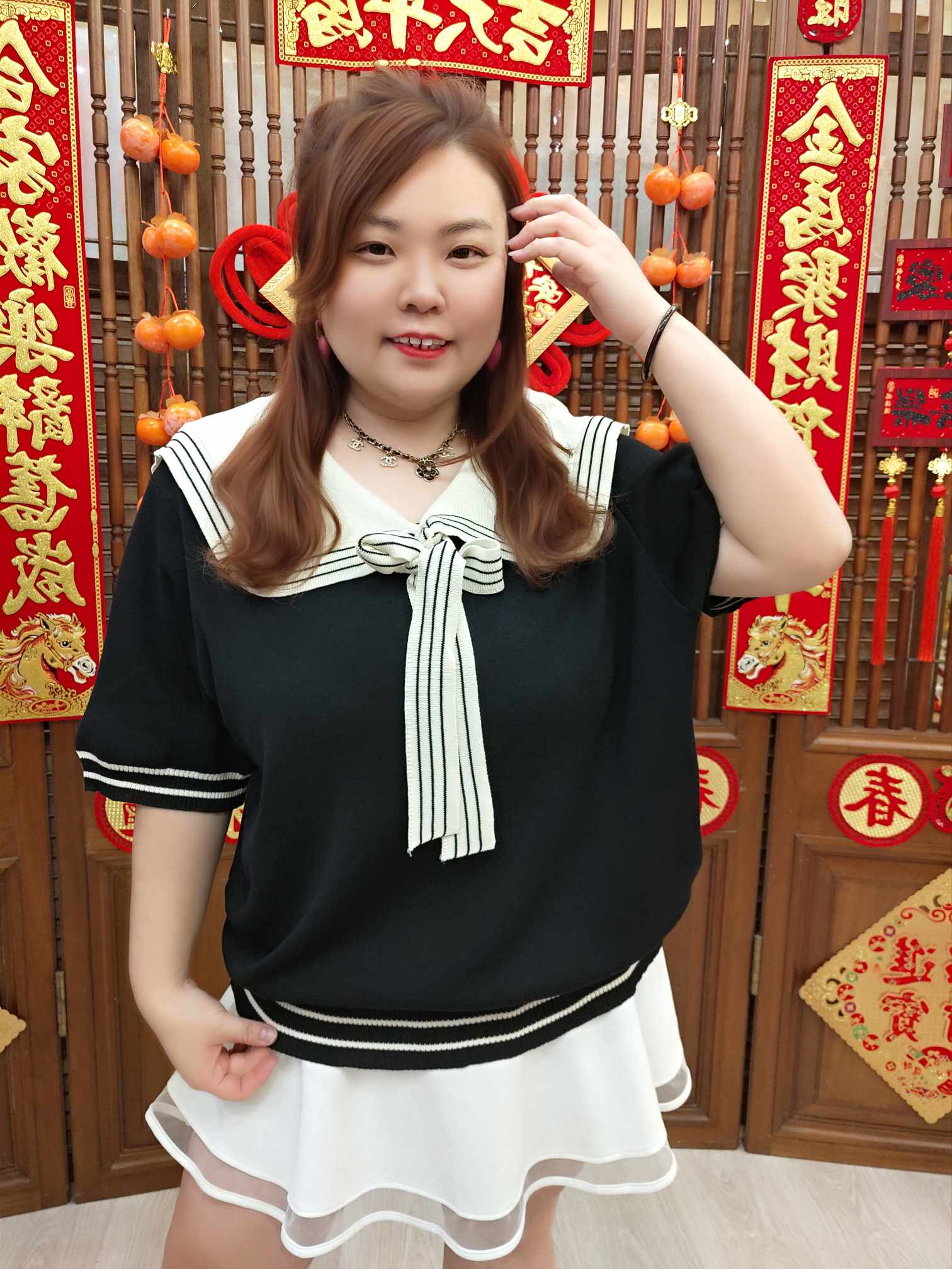 NJH03 DSA06 学院风绑带针织上衣