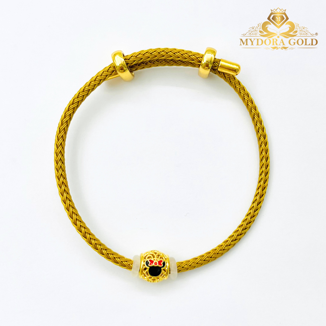 MYDORA Bead Mickey Minnie Bundle Set | 916 Gold Bead + Adjustable Bracelet