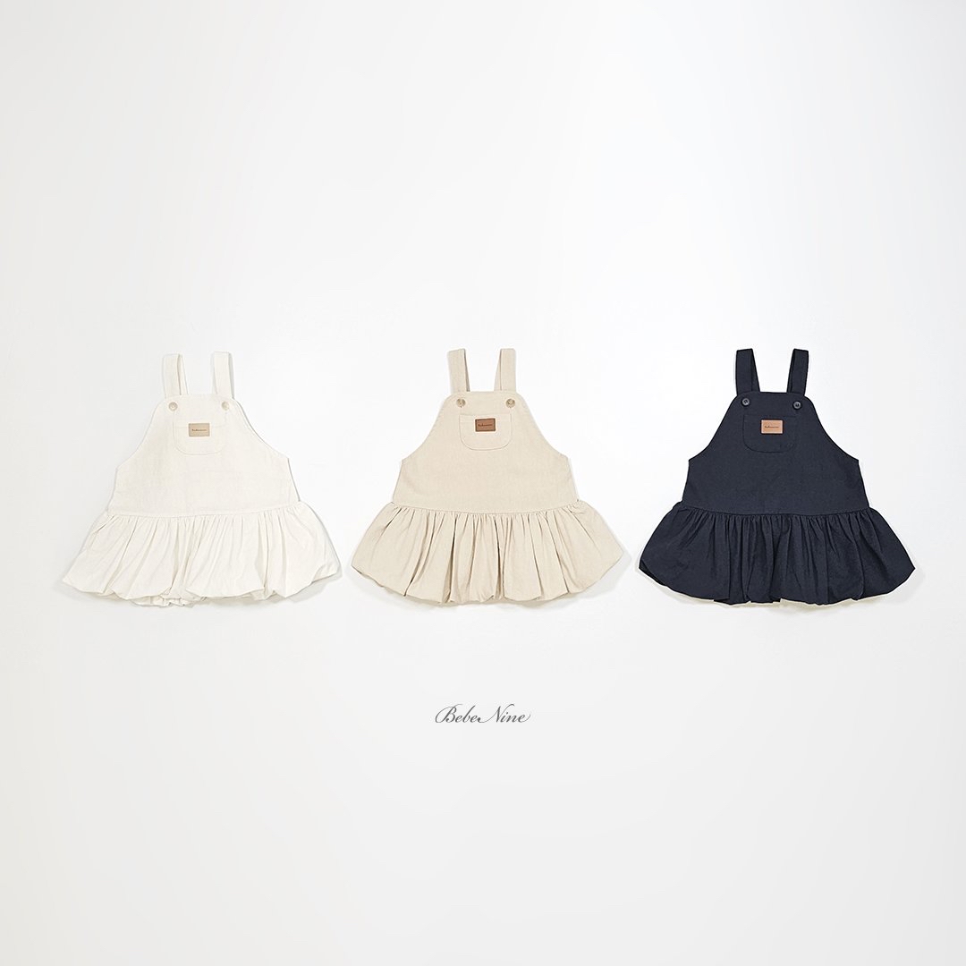 ☀️預訂 韓國直送☀️🇰🇷Bebenine三色泡泡下擺口袋純棉吊帶連身裙