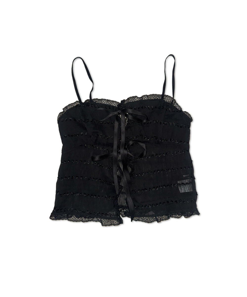 Ribbon Lace Mesh Sleeveless Top