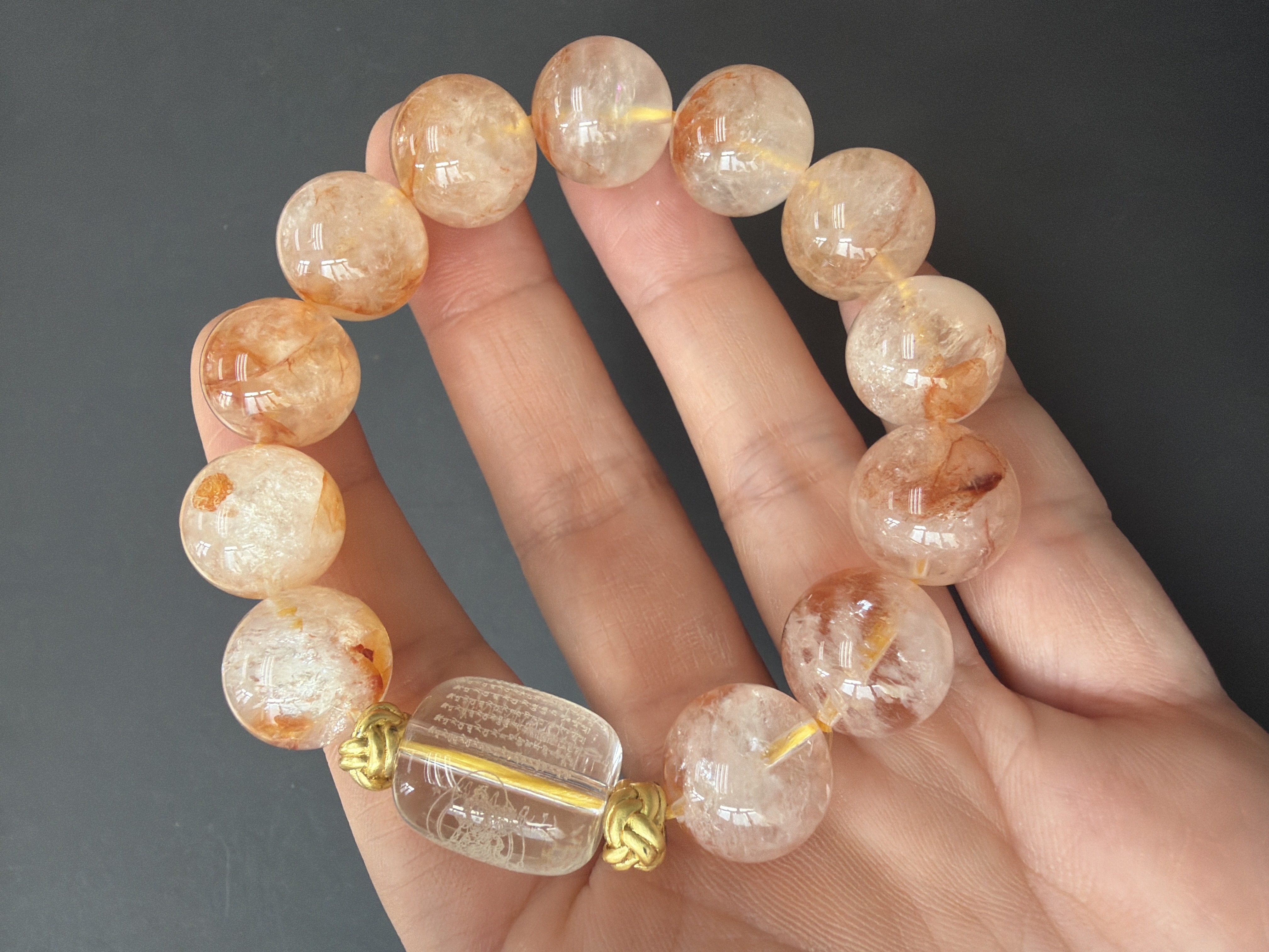 *大珠14mm 紅膠花手串 配：21度母白水晶（兩天大法會壇城加持）