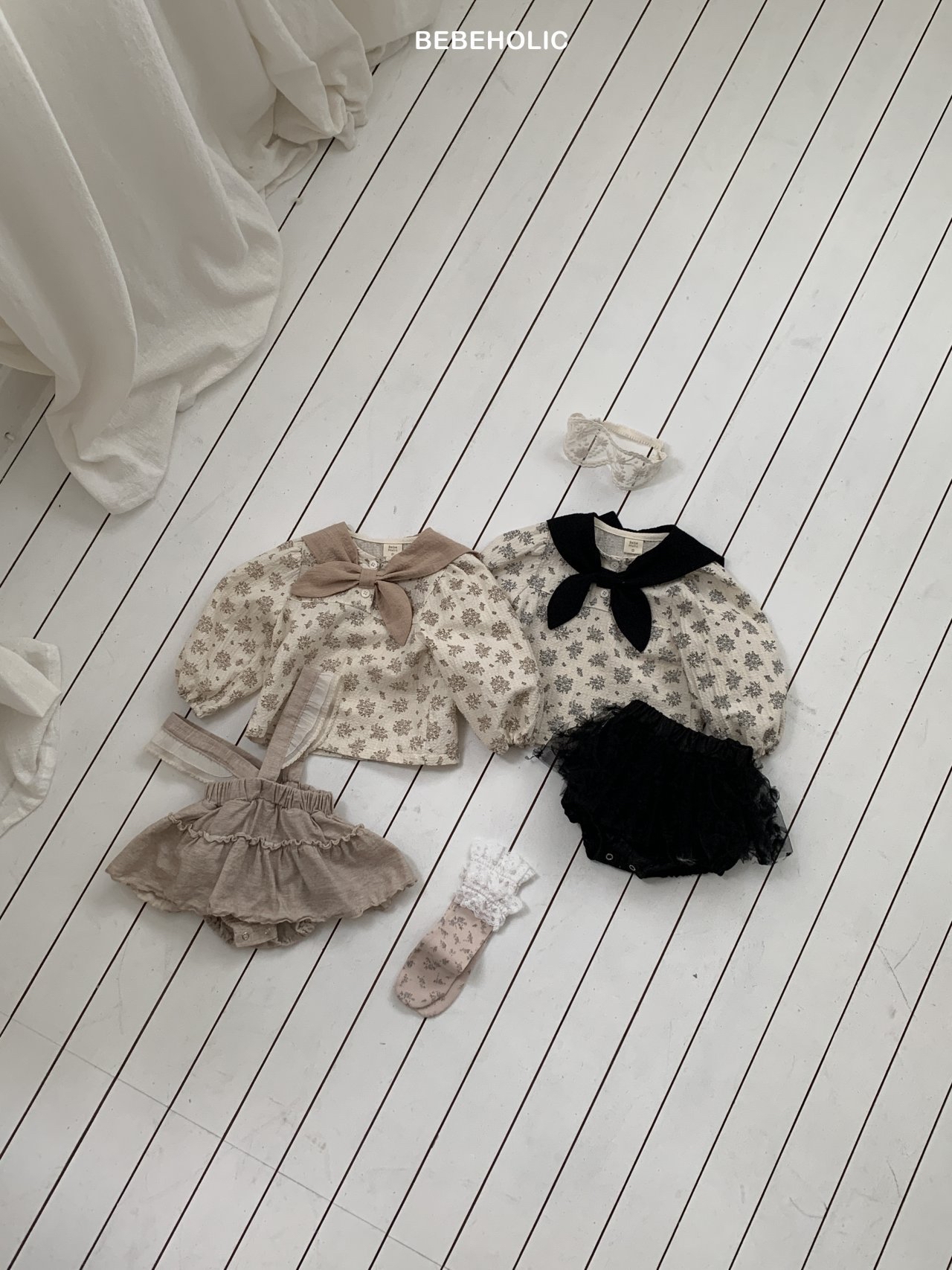 🌸預訂 韓國直送🌸🇰🇷BEBEHOLIC兩色花卉圖案領巾長袖上衣