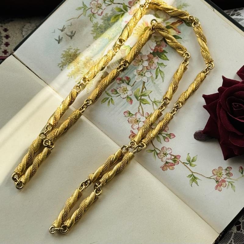 C.a. 1980s Heavy Solid Twisting Textured Bar Long Necklace / Pasta Necklace(MT1959)