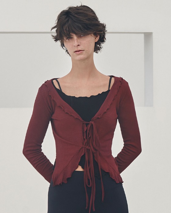 【雲朵邊秋冬Outer】預購_DEVI-O0013 Riley Ruffle Ribbon Cardigan by Devi wear 