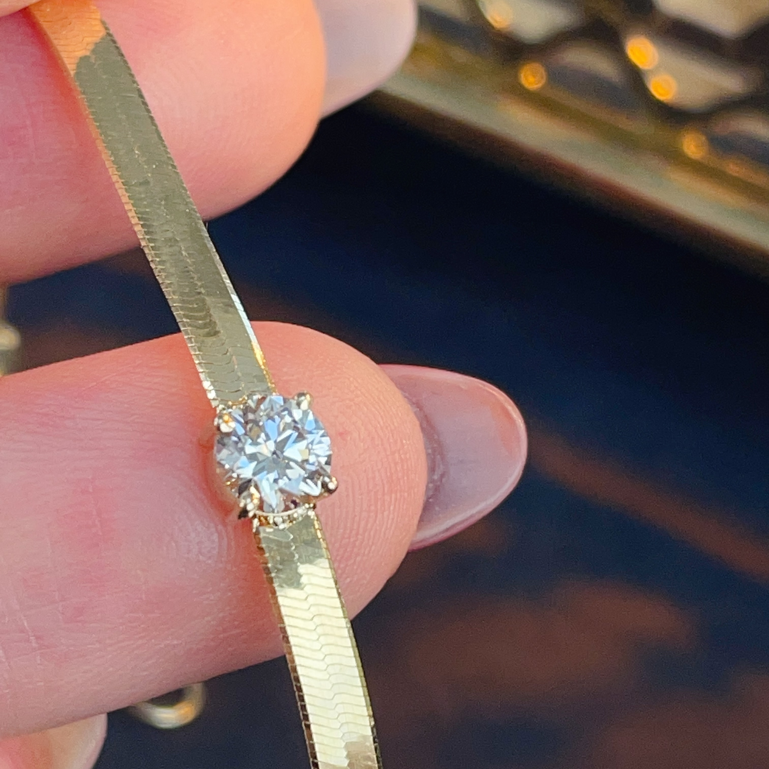 Diamond flat snake bone bracelet N240251