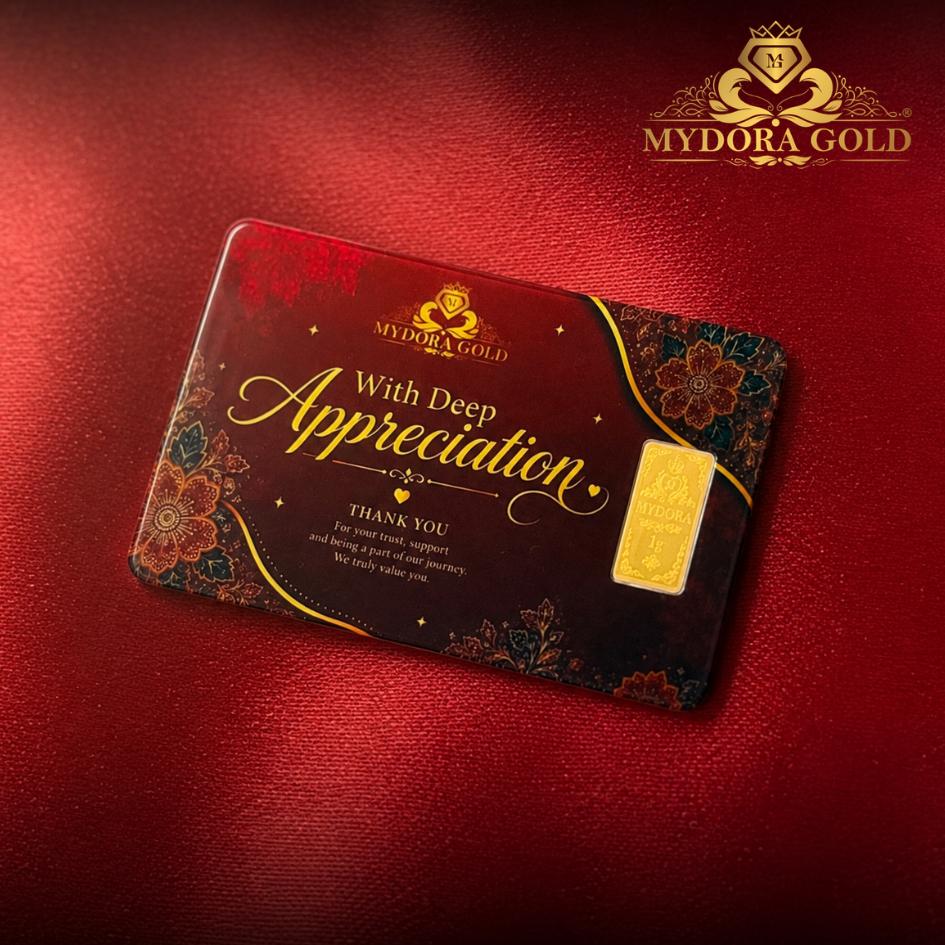 MYDORA 999.9 Gold Bar 1g Card - With Deep Appreciation l EMAS 999/24K