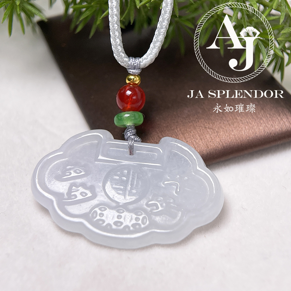 JN-631 天然翡翠A玉-冰潤嵗嵗平安如意索吊墜