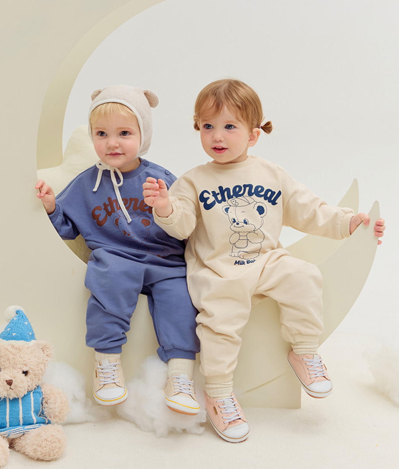 🍁預訂 韓國直送🍁🇰🇷Milk Baby兩色小熊字母印花寬鬆長袖連身服