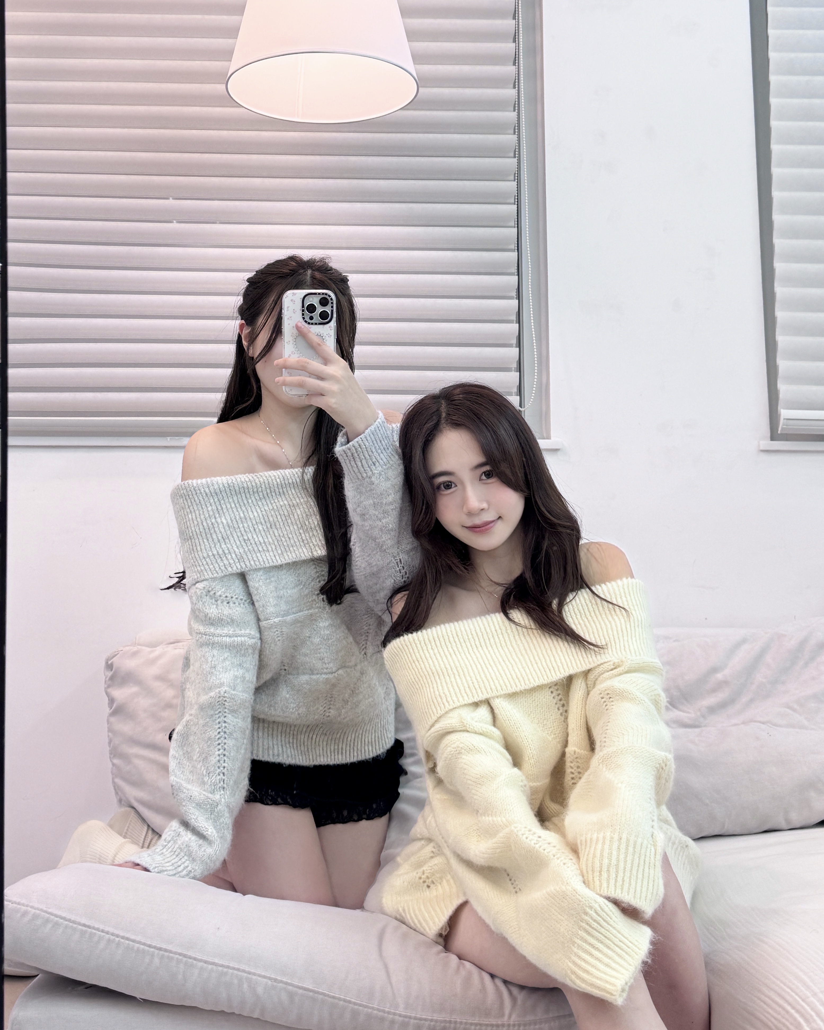 【 🎬 韓國已停產！最後現貨🩶秋冬必備慵懶感～暗格紋反領一字膊兩穿上衣!⚑】 Onni Cozy Oversized Knit(兩色入)