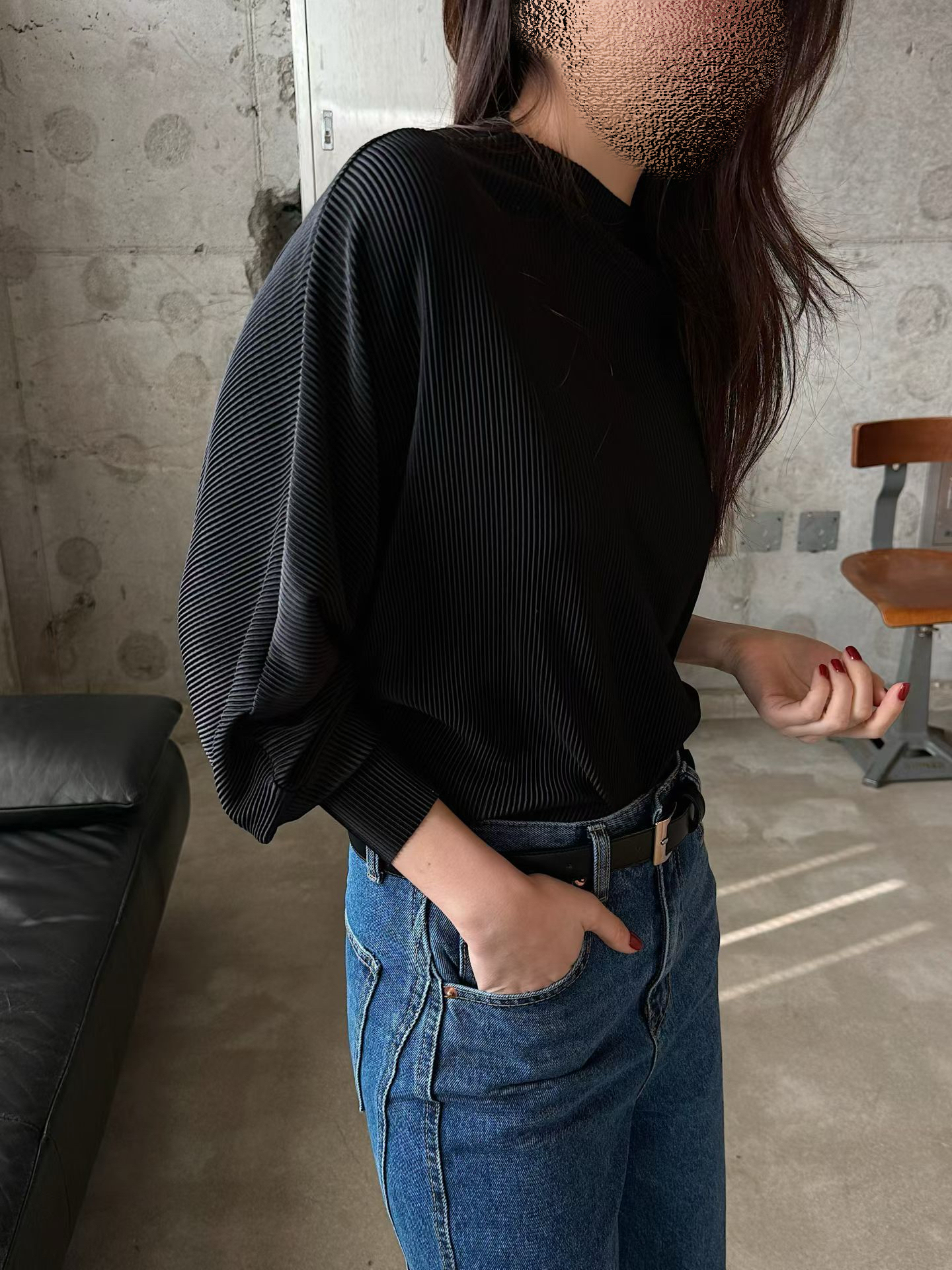 Elegant dolman sleeve ribbed top