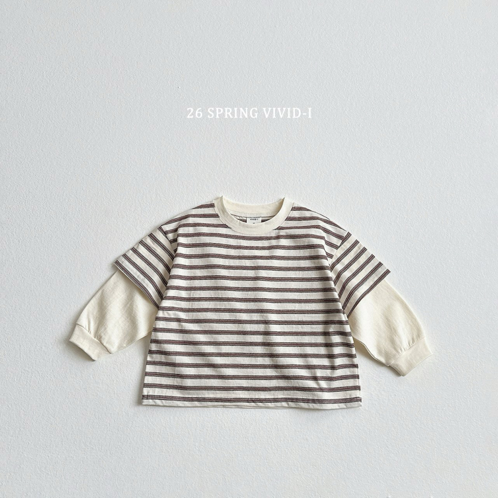 🌸預訂 韓國直送🌸🇰🇷VIVIDI三色層疊條紋寬鬆假兩件長袖上衣