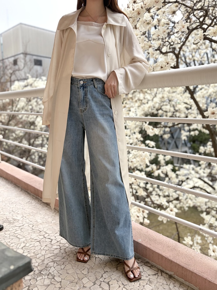 [薄!] Faded Wash Wide Leg Jeans
