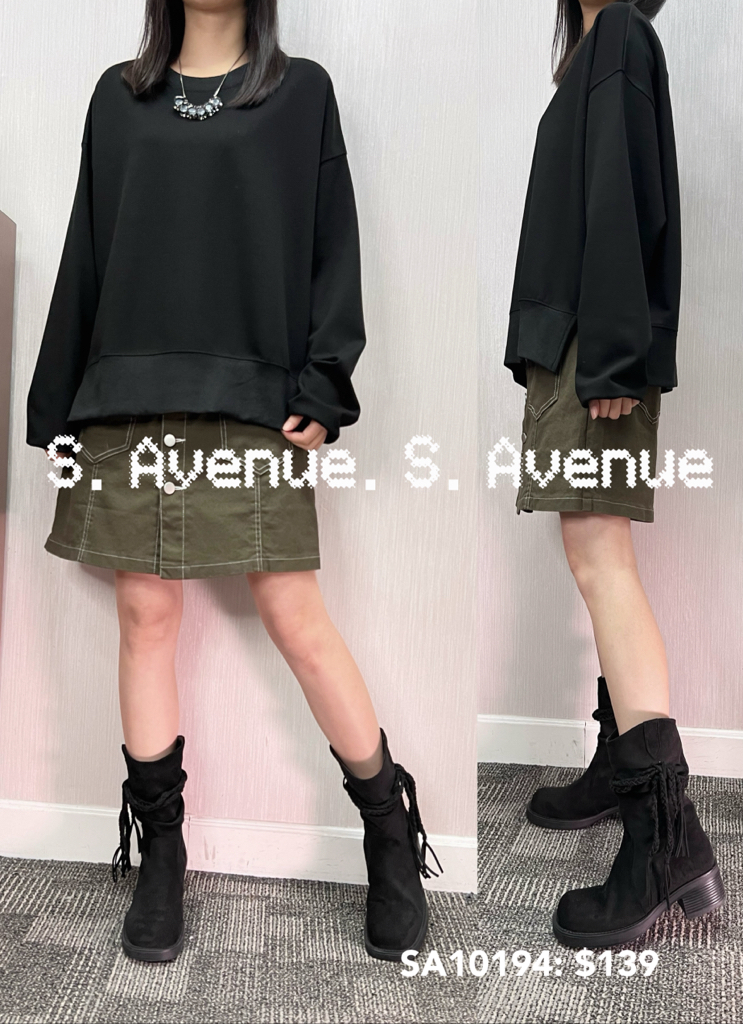 SA10194: 長袖淨色側開叉tee