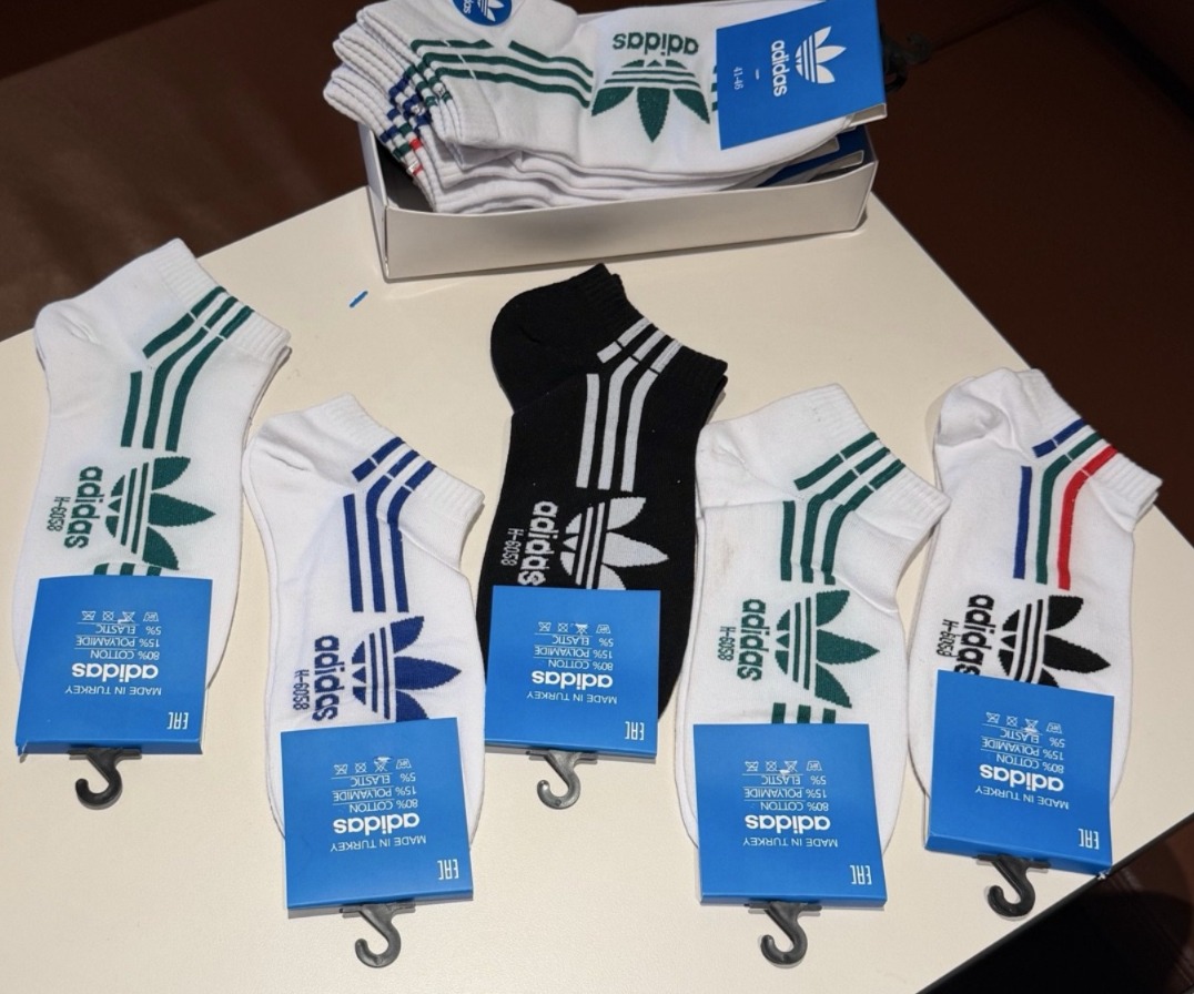 Adidas 彩色三條紋短筒棉襪 一套5對