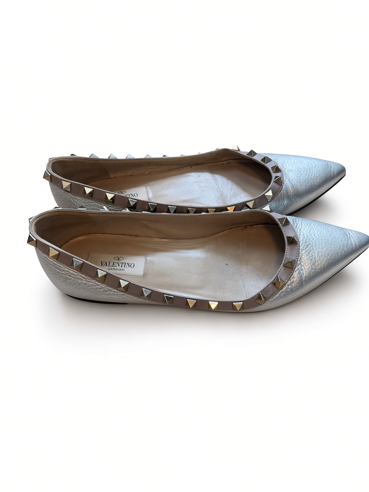 ［Preloved] New Valentino Garavani Rockstud silver pointed flats