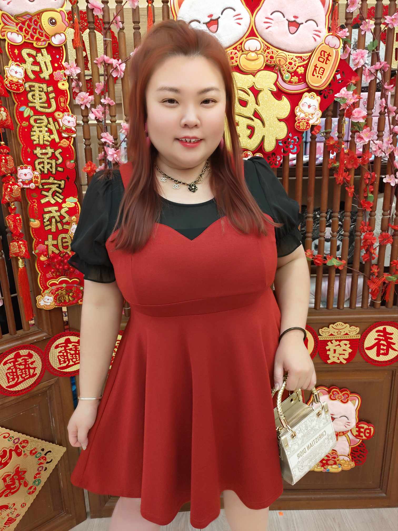 TW#5722 假两件泡泡袖连衣裙