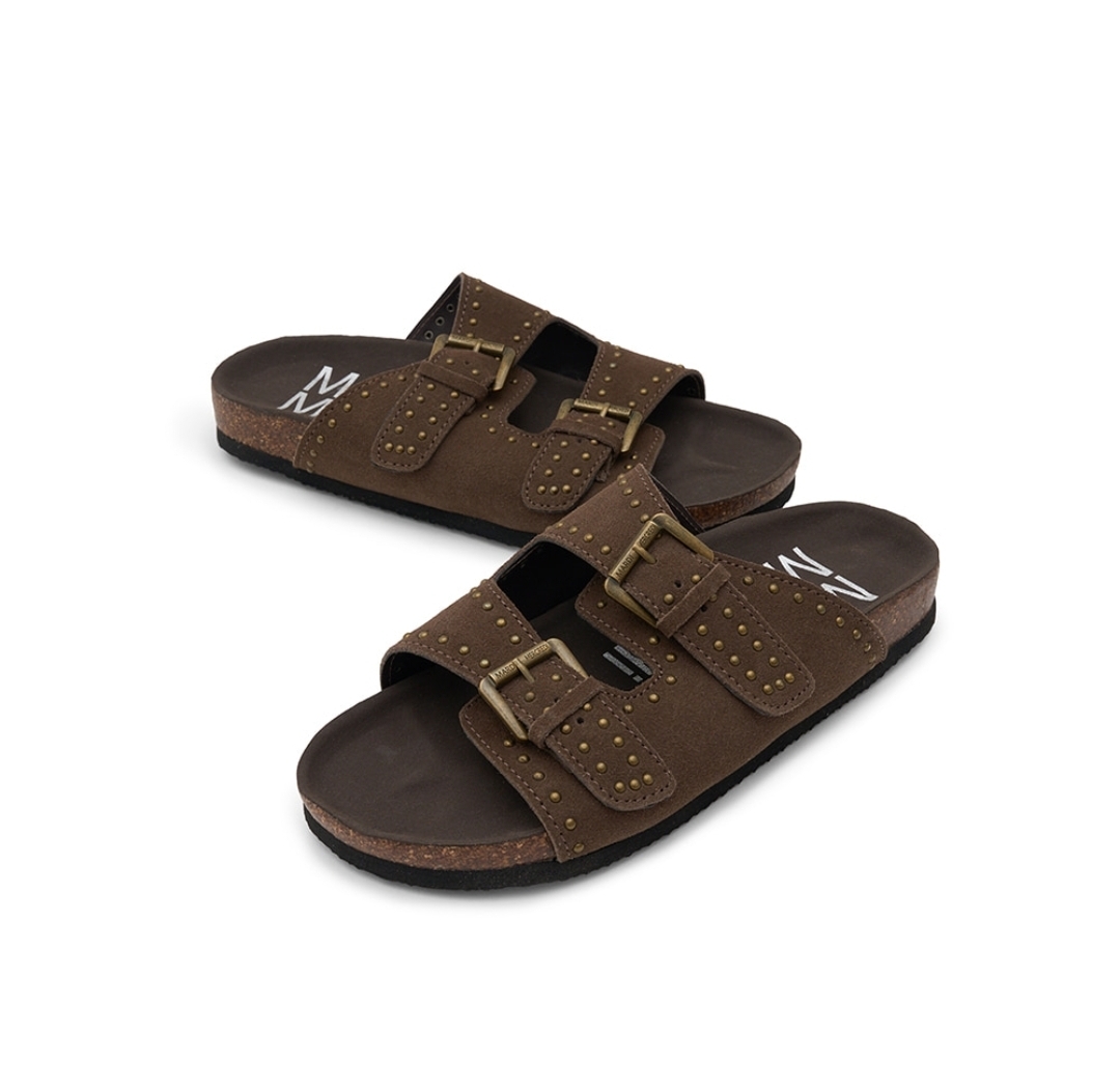 Mardi MercrediSuede Double Strap Buckle Stud Slides 🤎