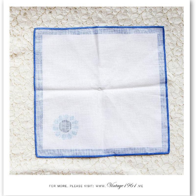 1970 German Blue Line Framed White Table Cloth Set (A Set of Two) (EW237)