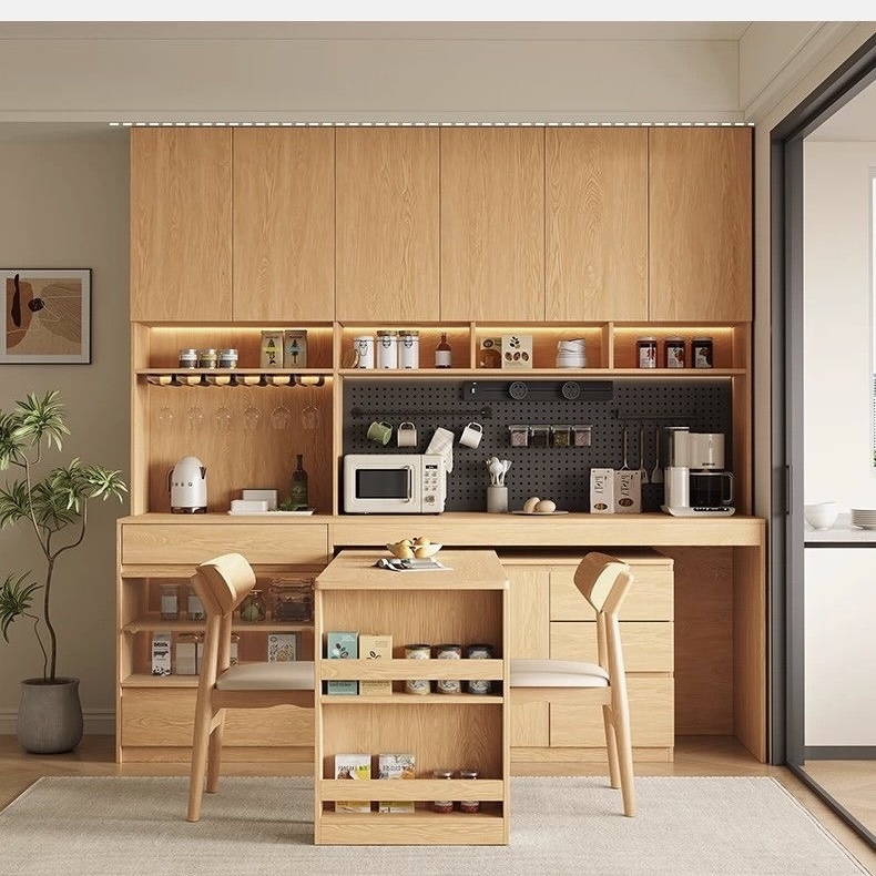 實木旋轉餐桌餐邊櫃靠牆橡木儲物櫃客廳茶水廚房家居收納Sideboard