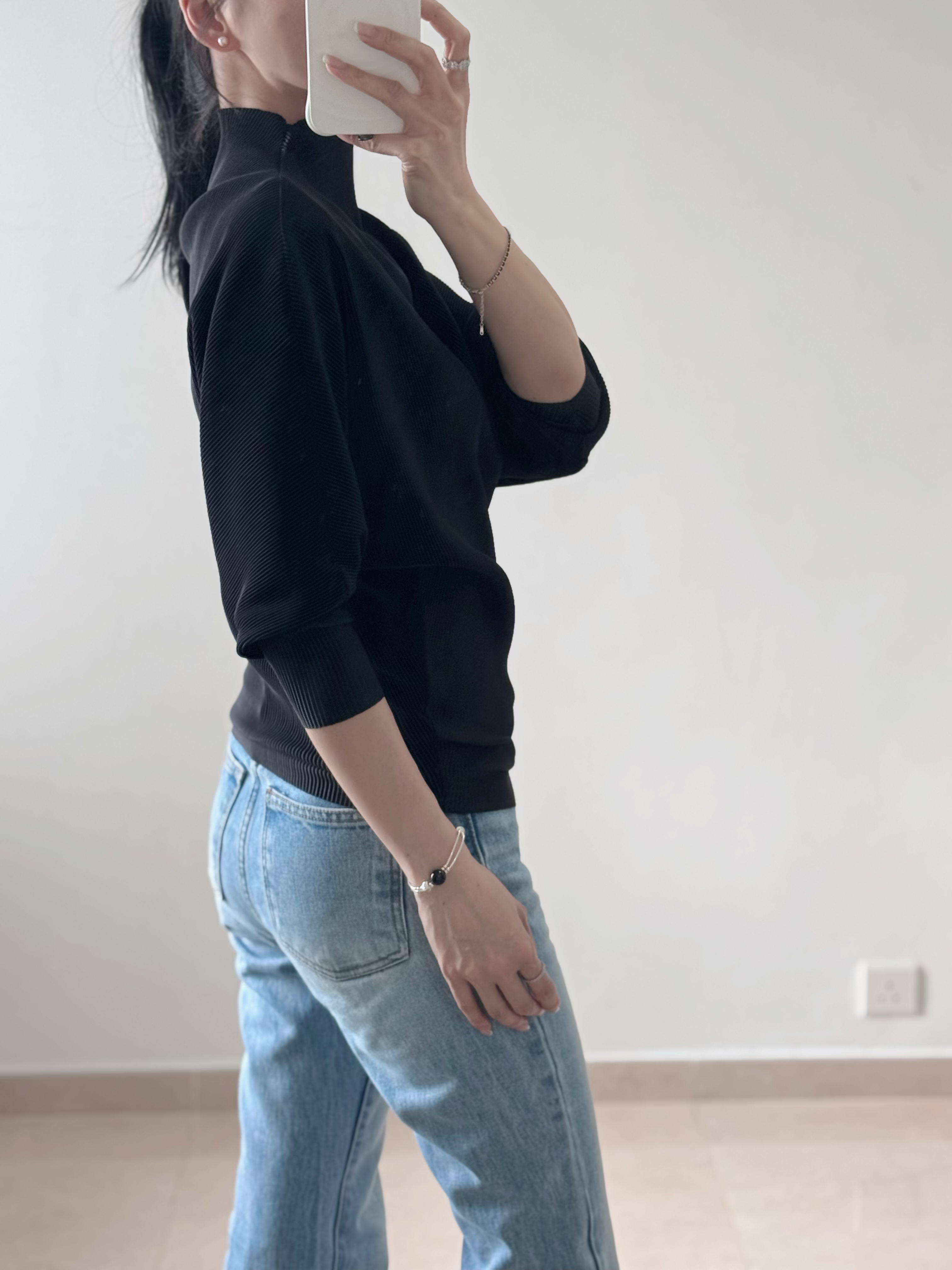 Elegant dolman sleeve ribbed top