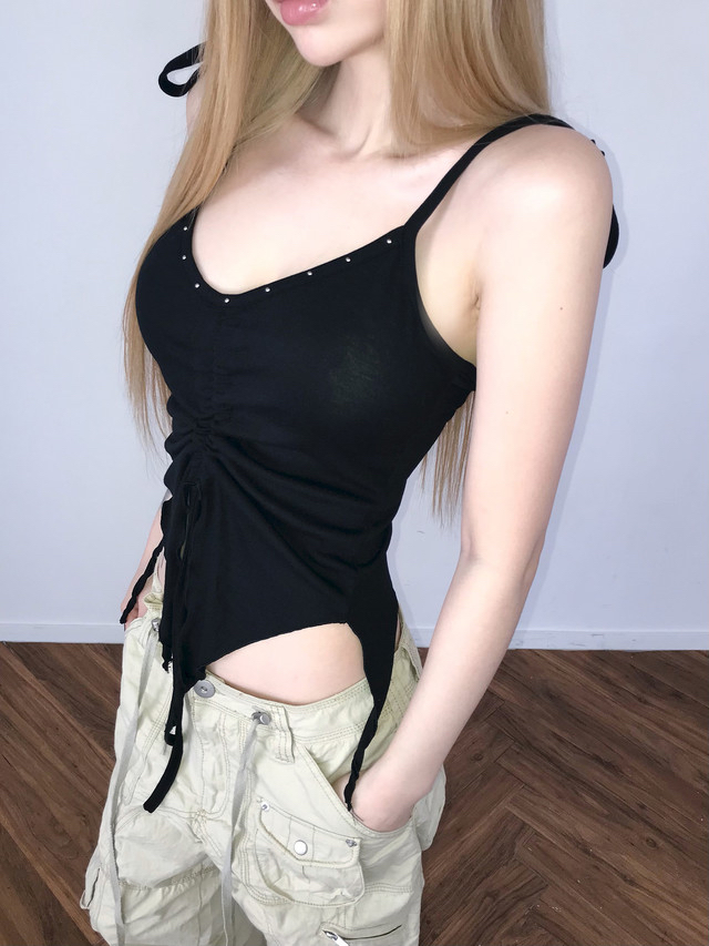 V-Neck Studded Ruched Crop Top